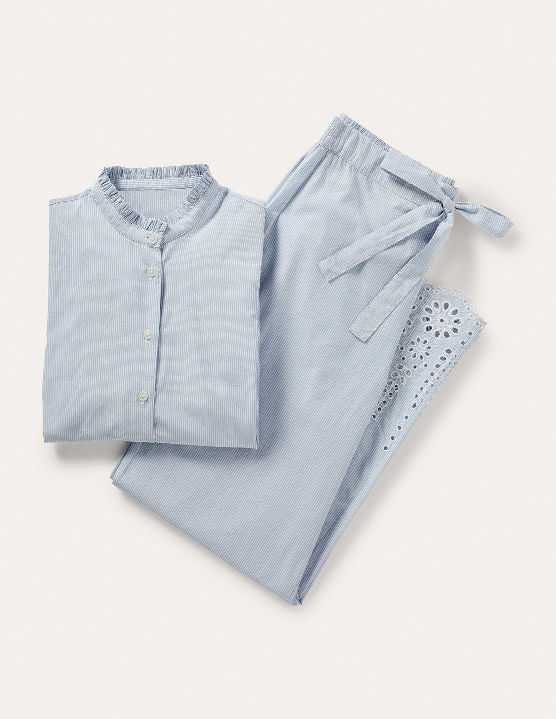 Broderie Pyjama Set-Blue Ticking Stripe-7