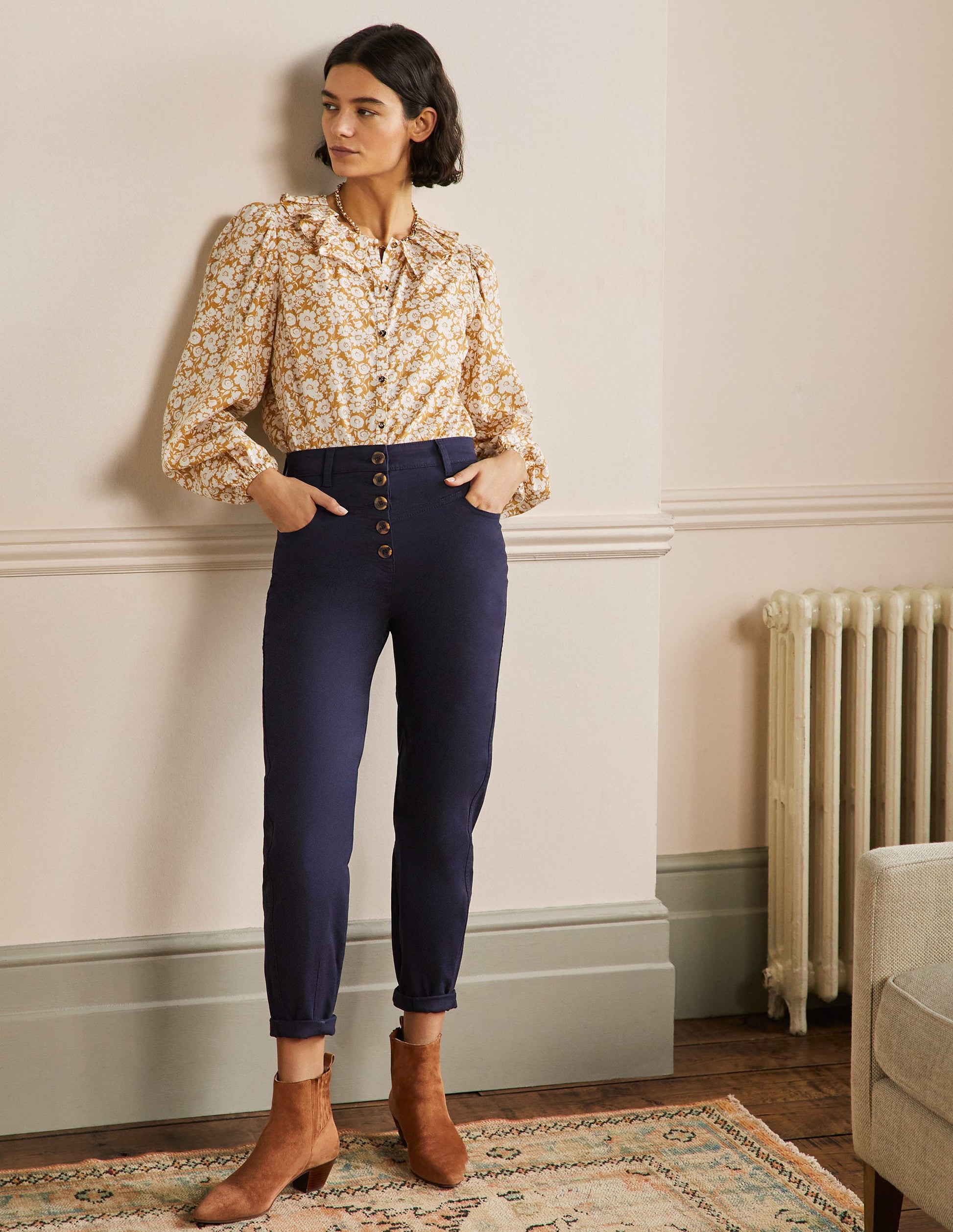 Tapered Chino Trousers-Navy-1