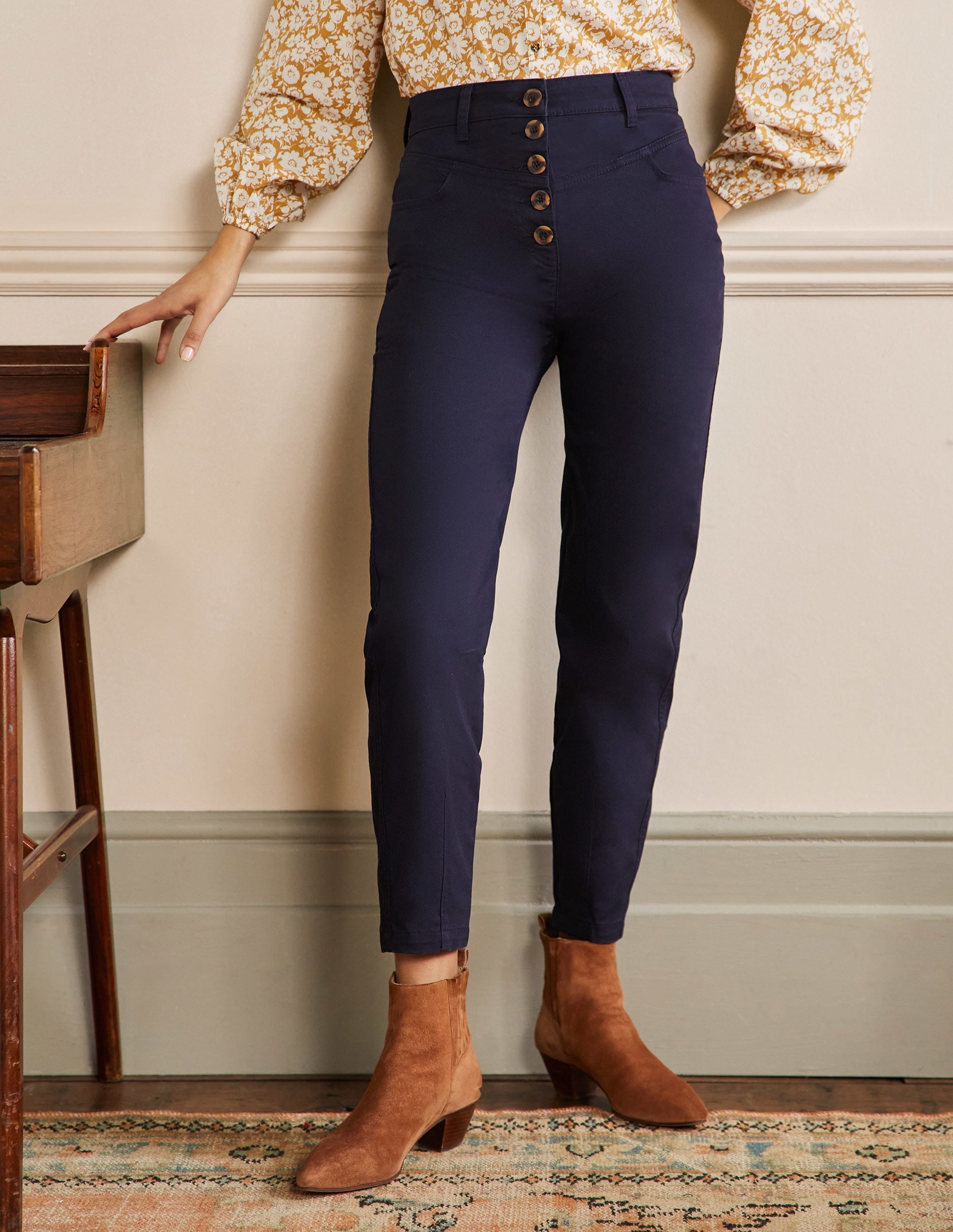 Tapered Chino Trousers-Navy - Image 4
