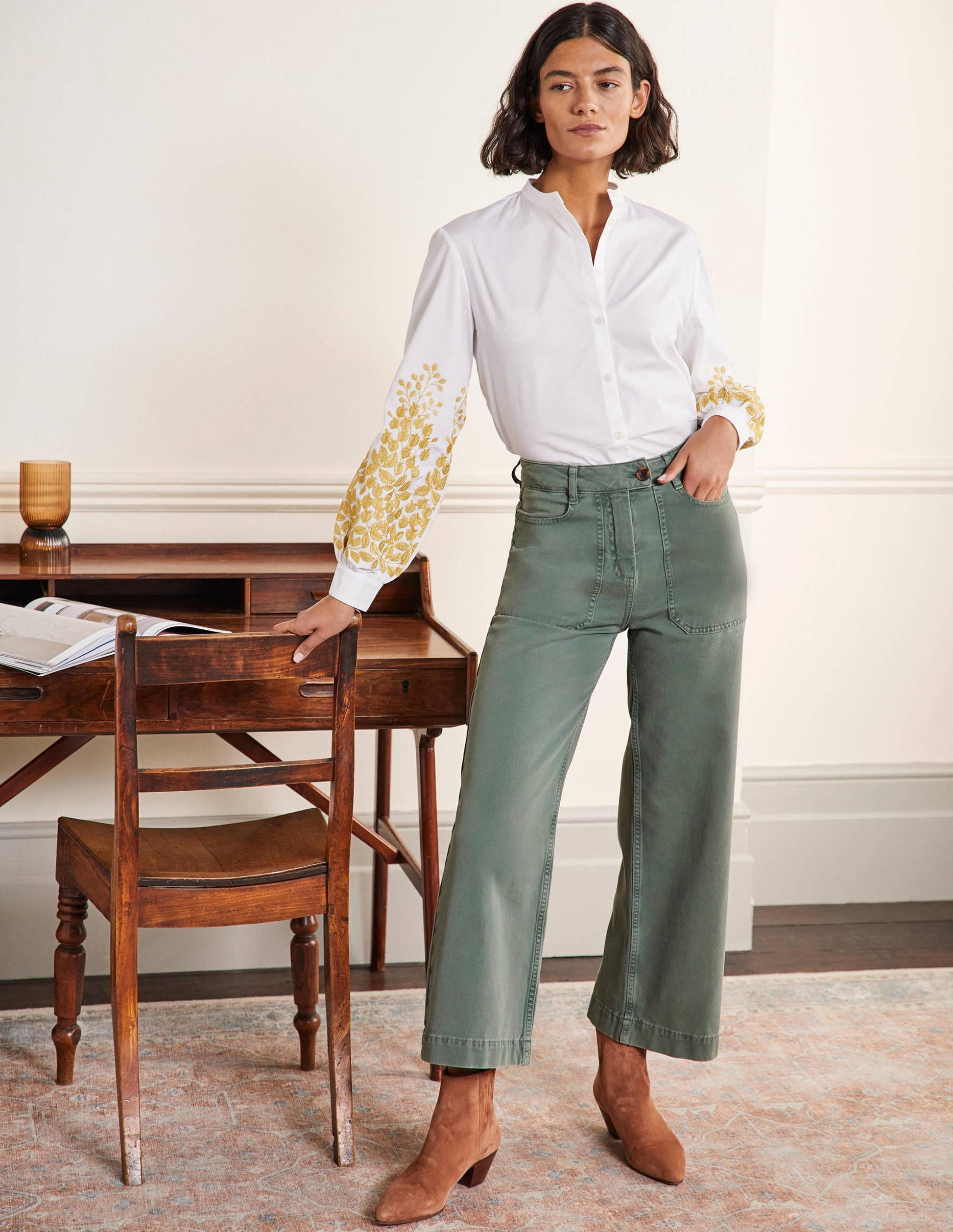 Wide Leg Cotton Twill Trousers-Alder-1