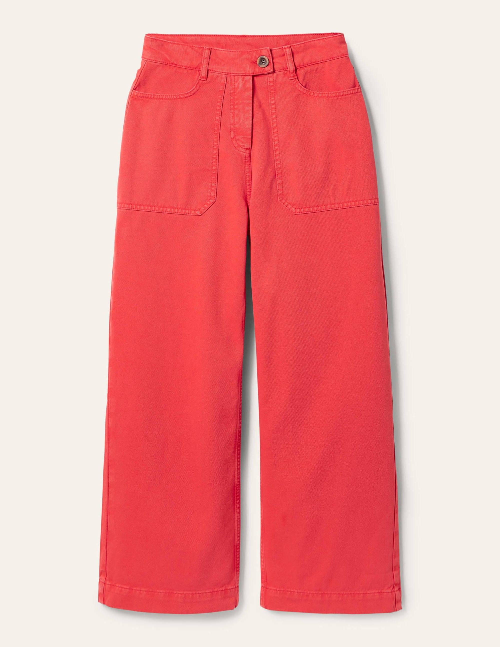 Wide Leg Cotton Twill Trousers-Red - Image 5