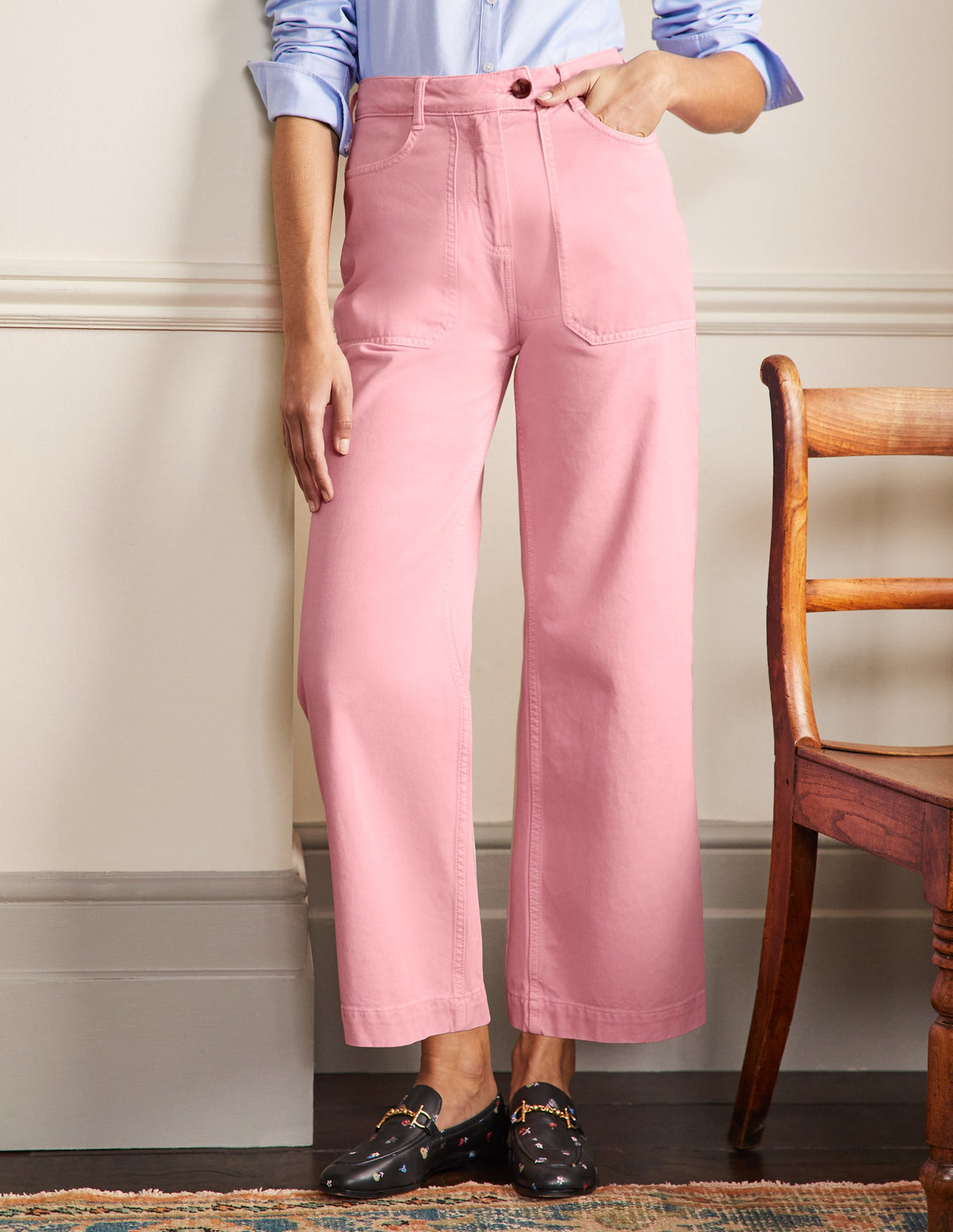 Wide Leg Cotton Twill Trousers-Cameo Pink - Image 4