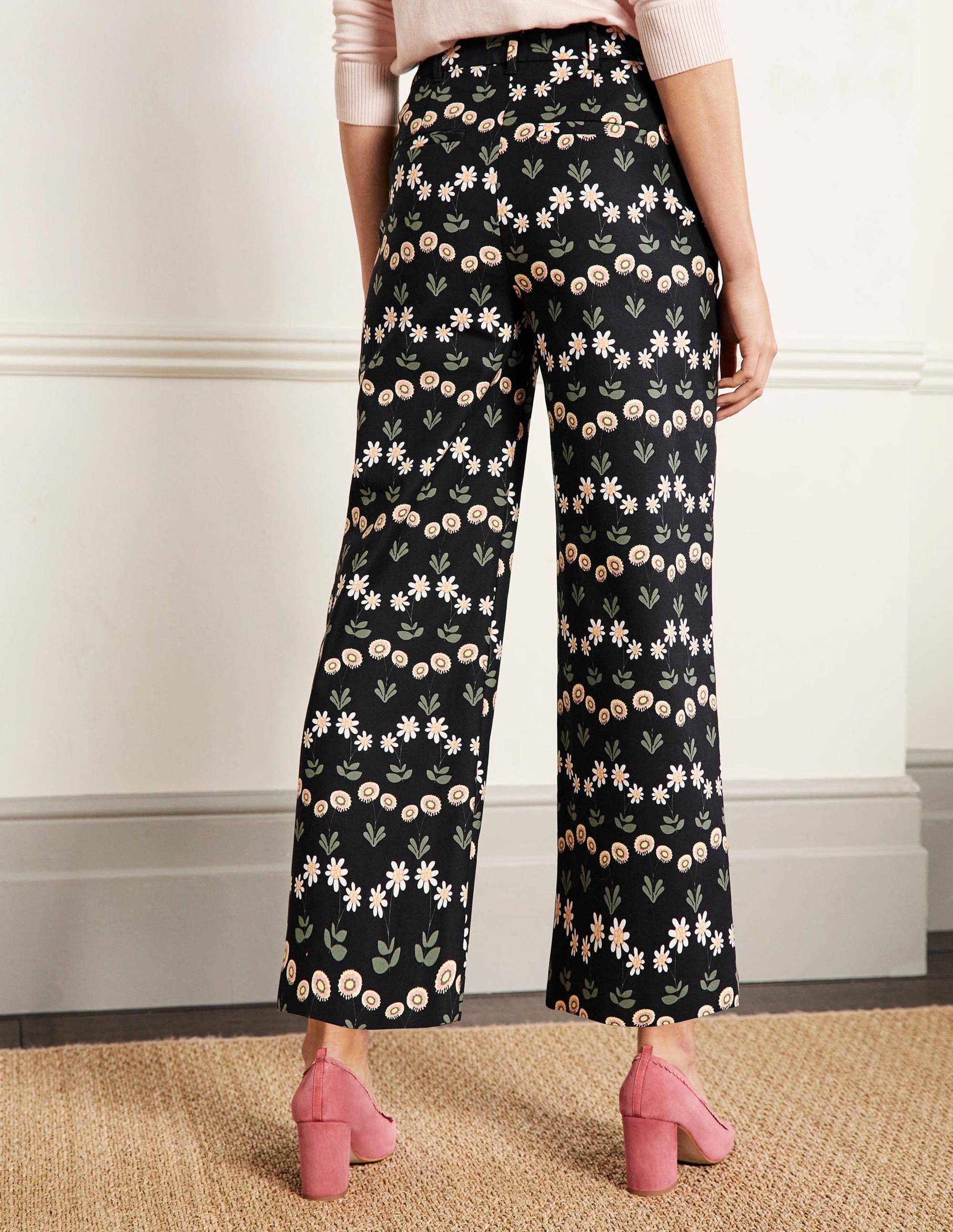 High Waisted Richmond Trousers-Black, Delicate Daisy - Image 3