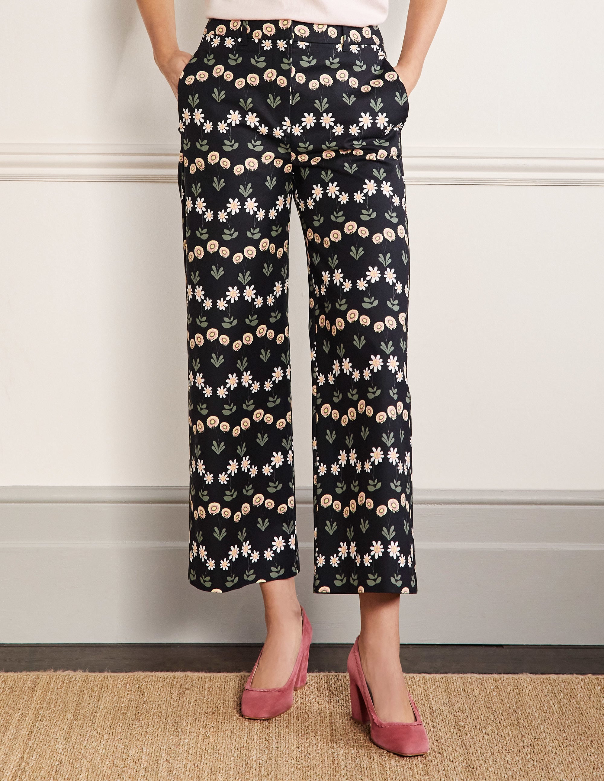 High Waisted Richmond Trousers-Black, Delicate Daisy - Image 4