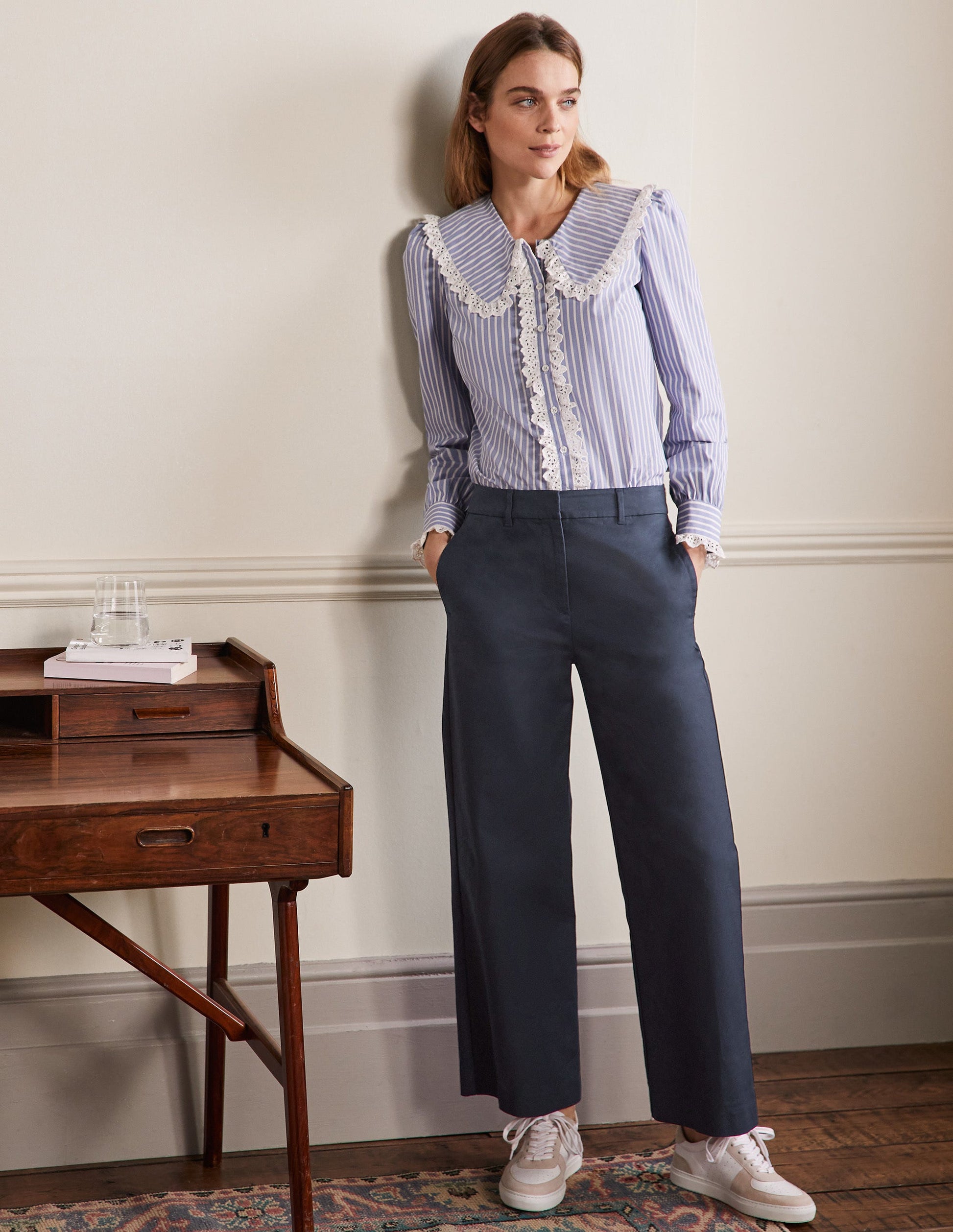 High Waisted Richmond Trousers-Navy-1