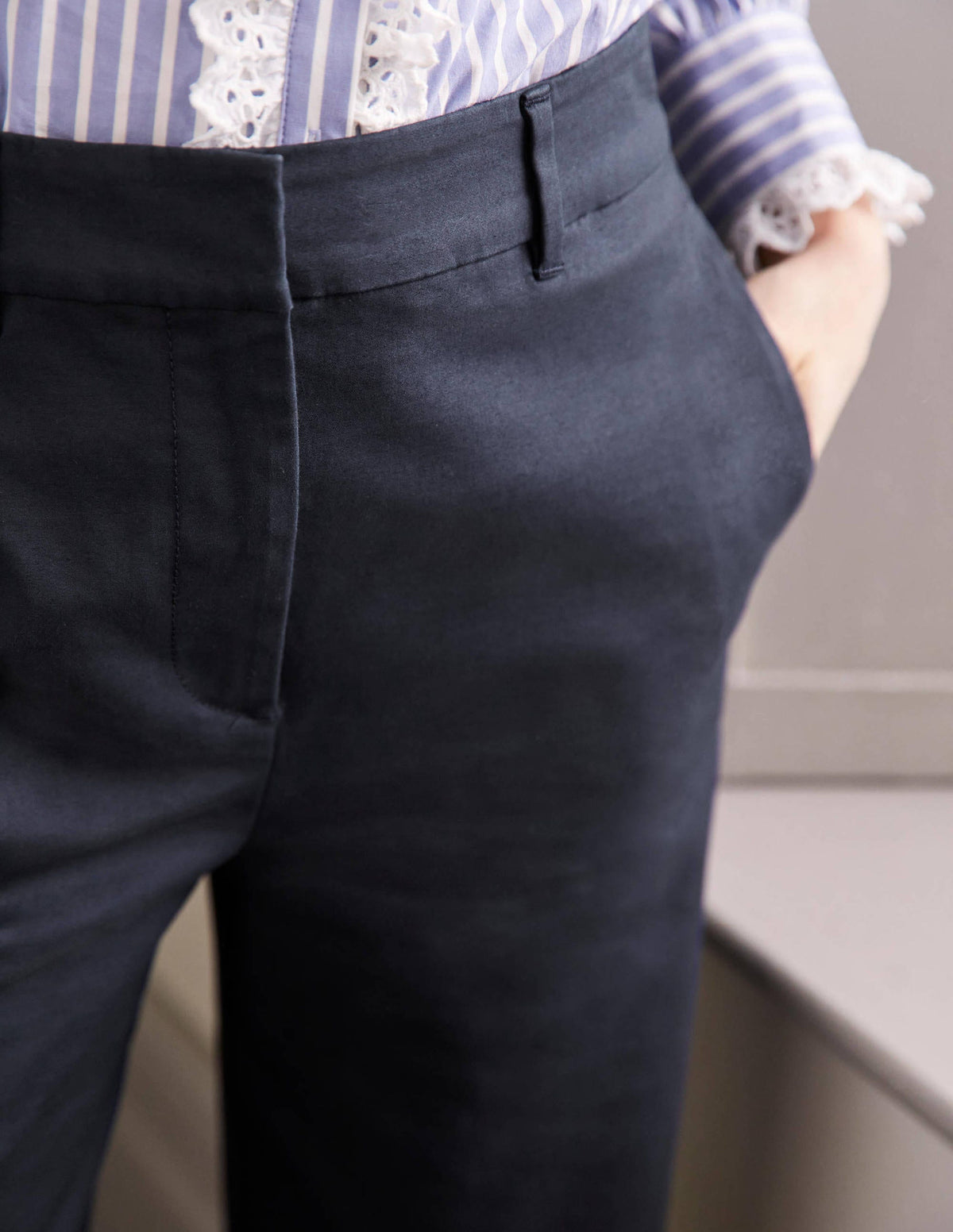 High Waisted Richmond Trousers-Navy-2