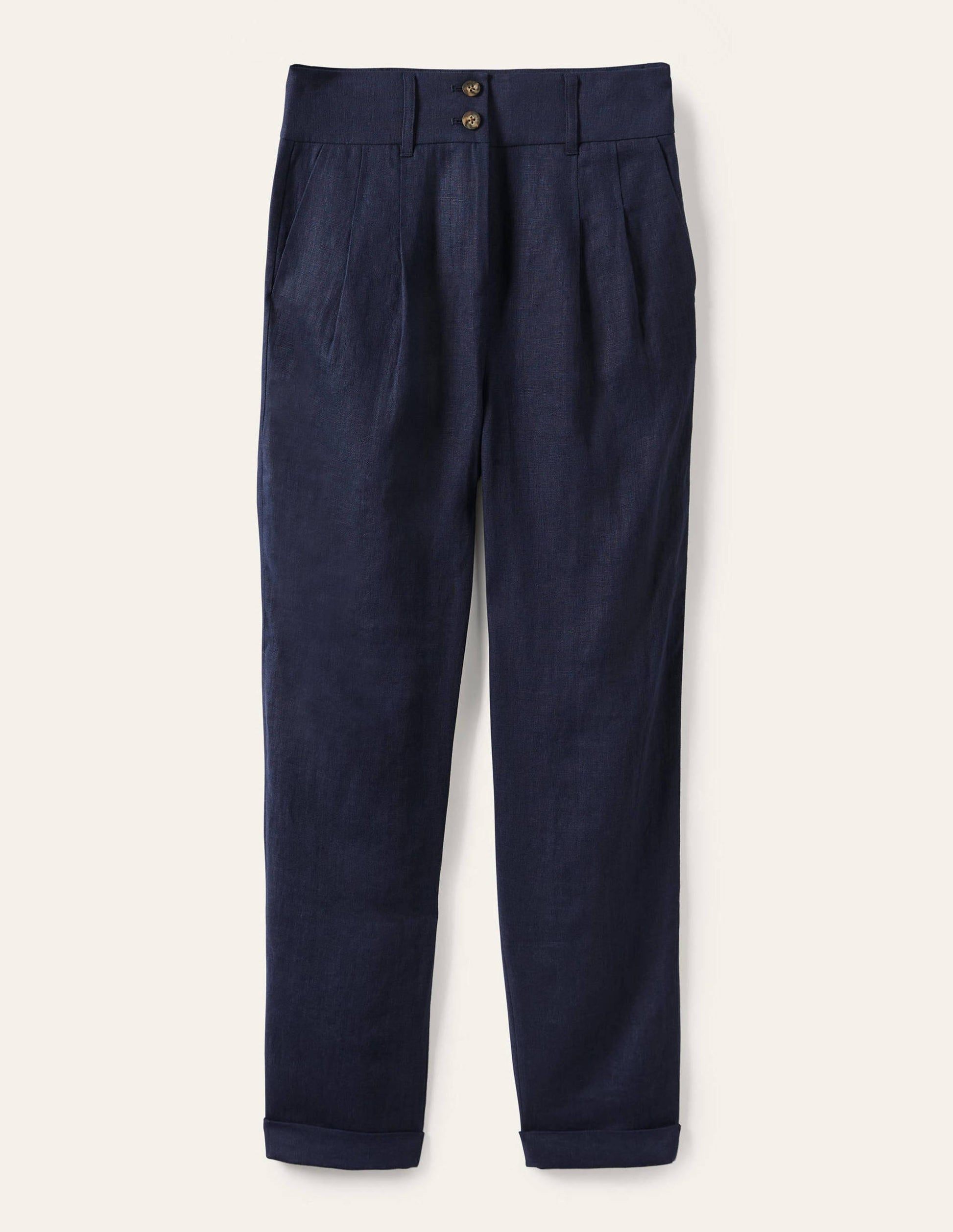 Turn Up Linen Trousers-Navy-5