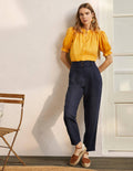 Turn Up Linen Trousers-Navy