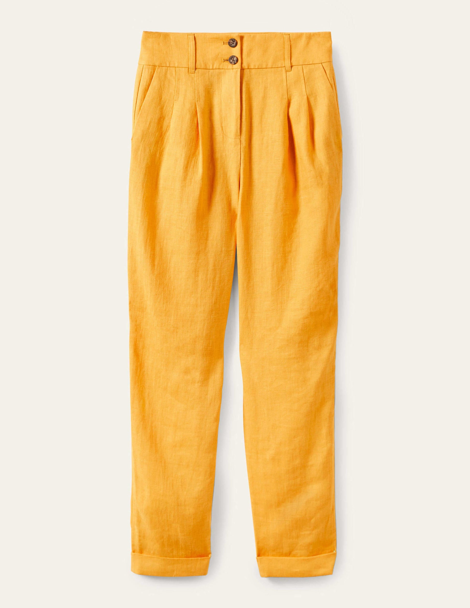 Turn Up Linen Trousers-Zinnia Yellow-5