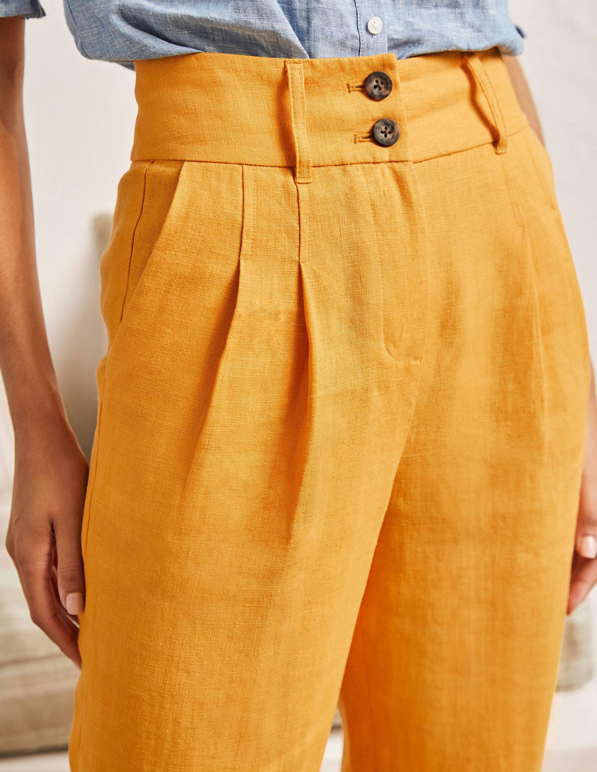 Turn Up Linen Trousers-Zinnia Yellow-2