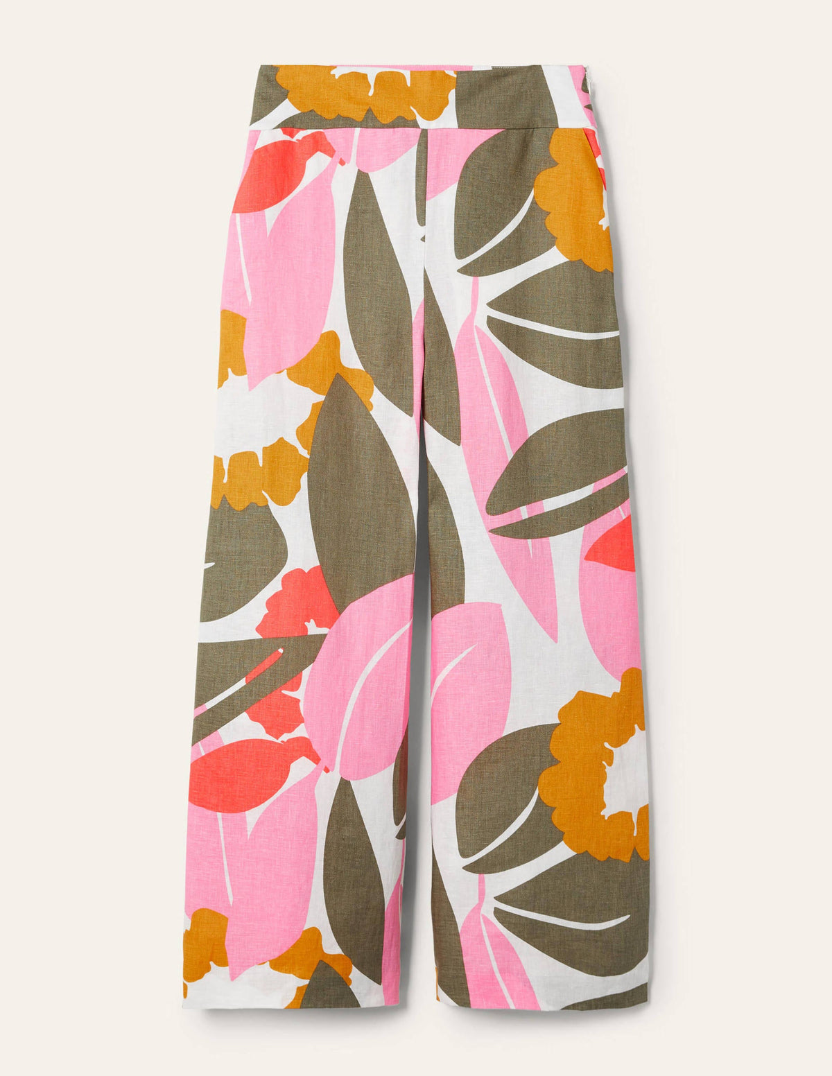 Printed Linen Trousers-Ivory, Abstract Bloom-5