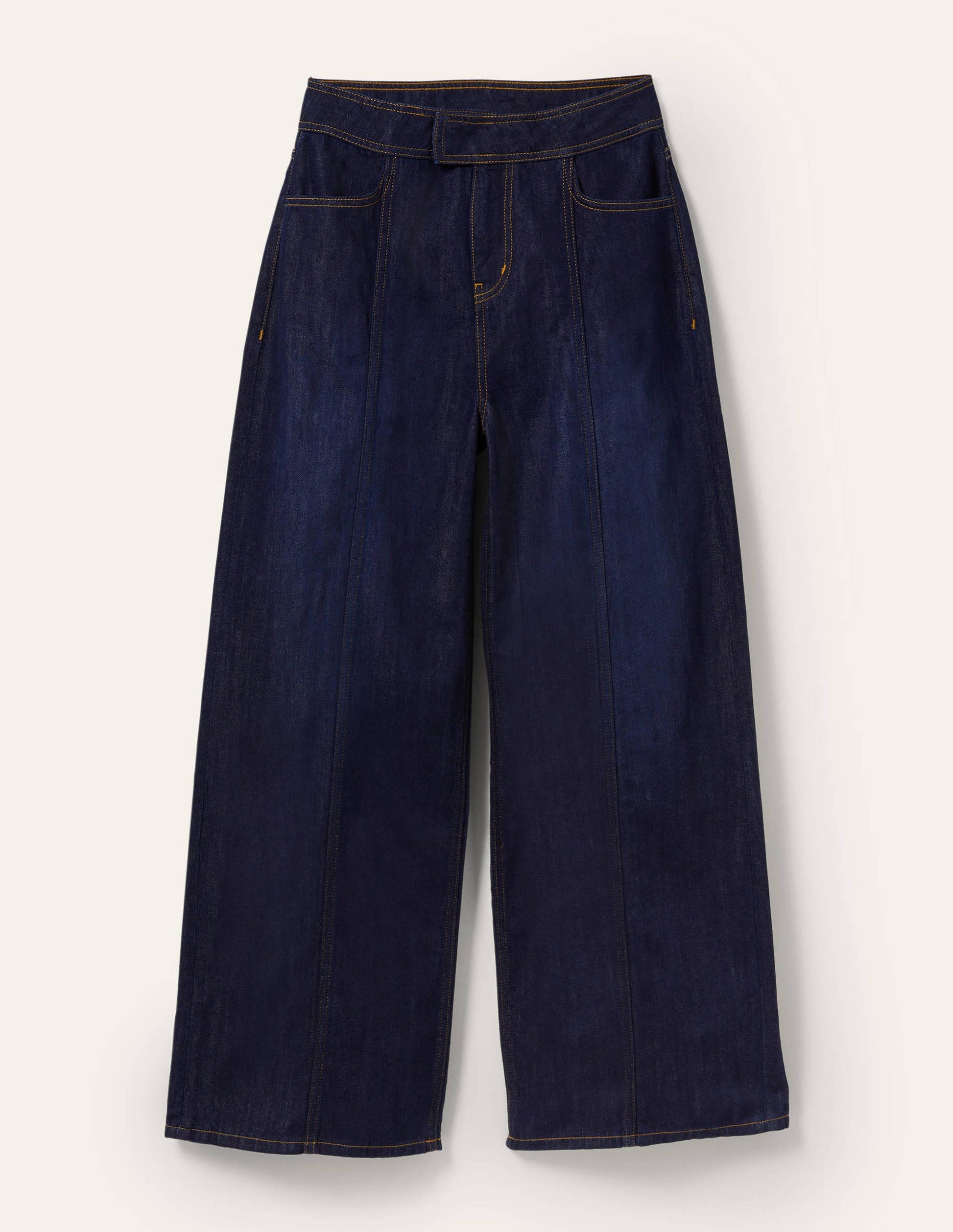 Wide Leg Seam Detail Jeans-Indigo-6
