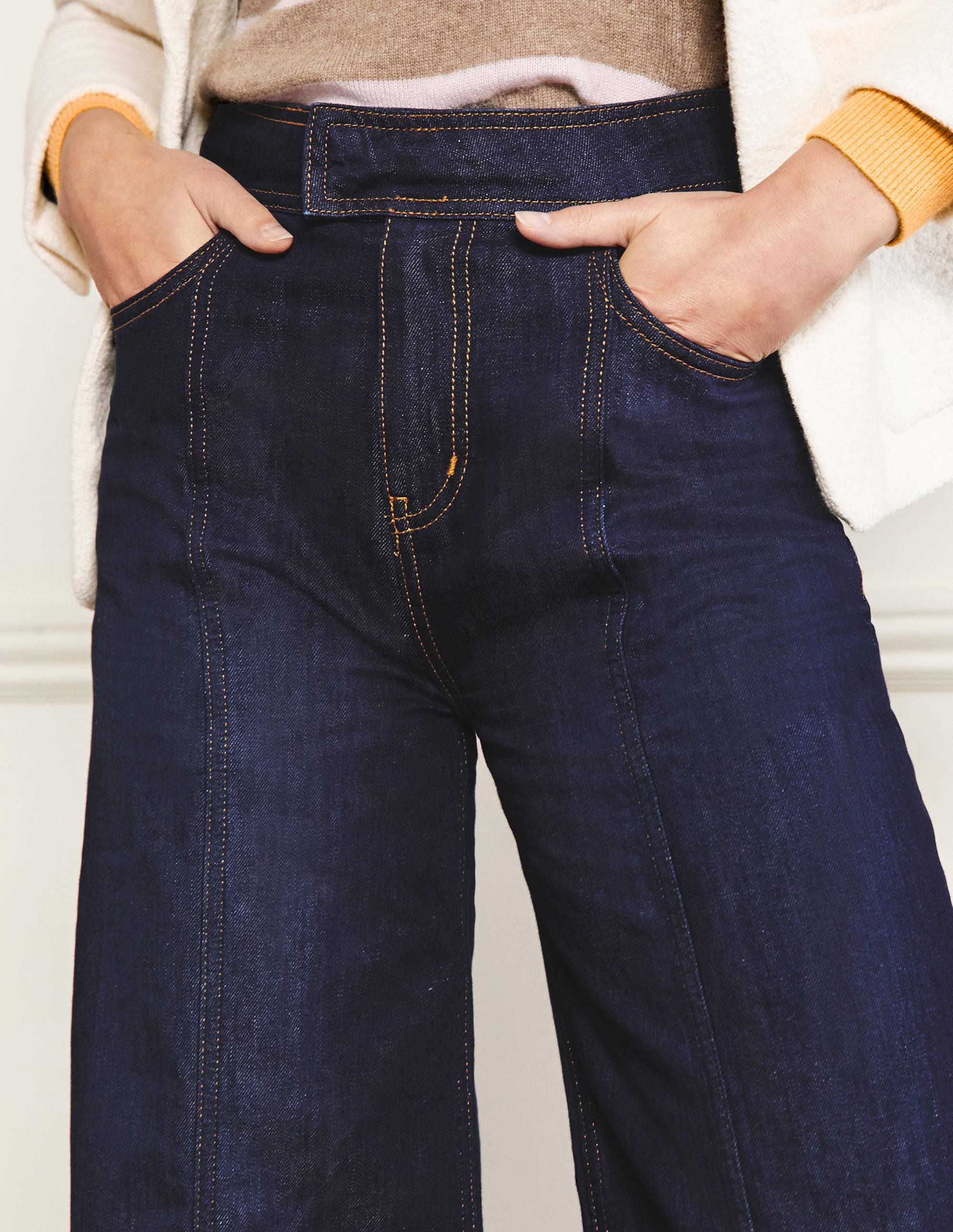 Wide Leg Seam Detail Jeans-Indigo - Image 2