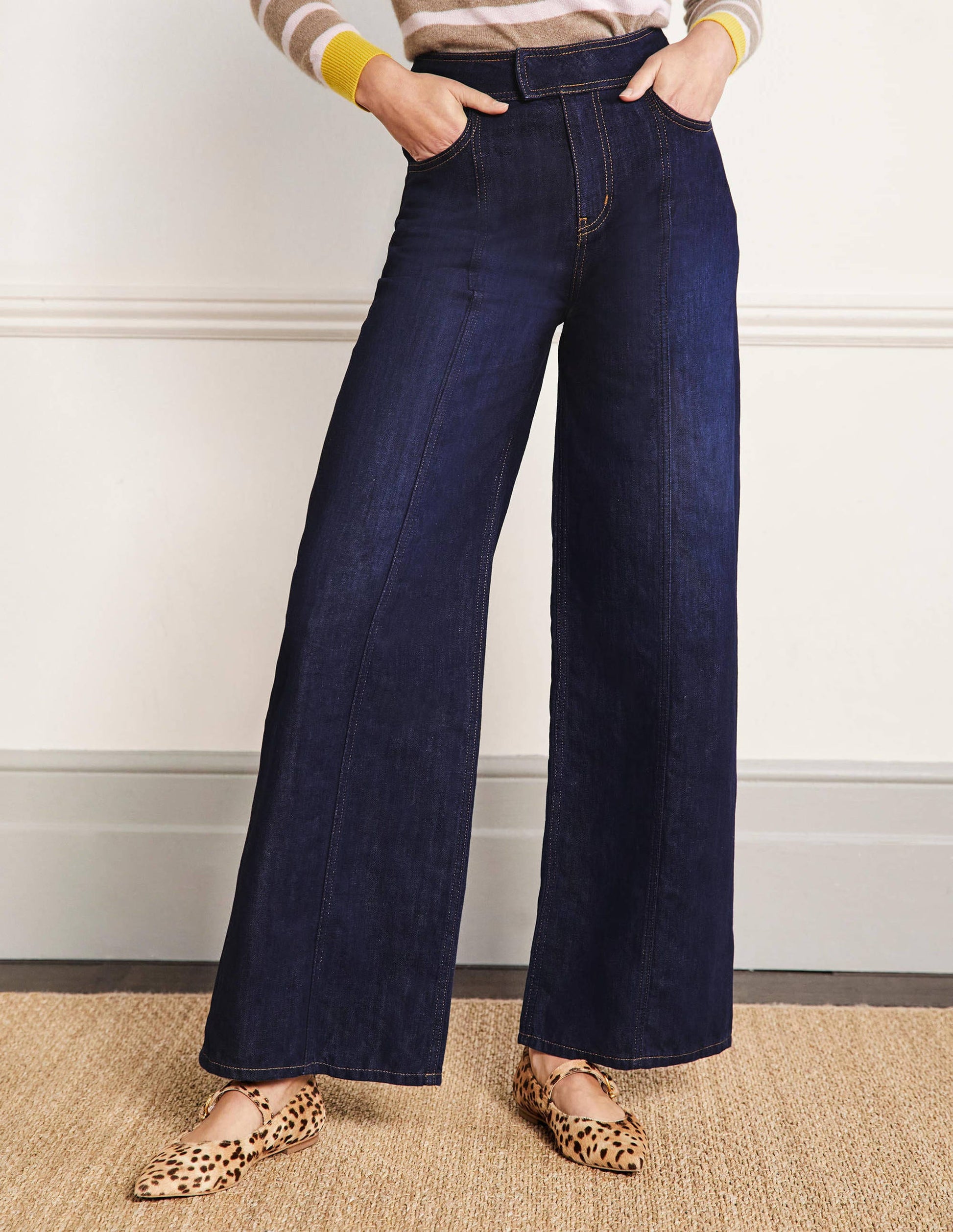 Wide Leg Seam Detail Jeans-Indigo-4