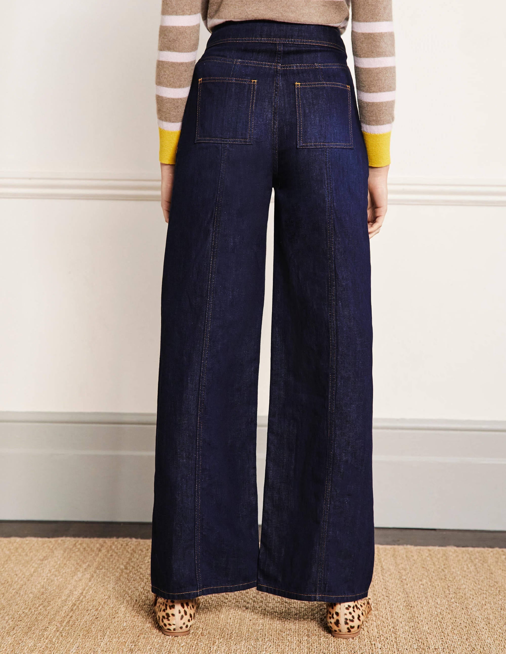 Wide Leg Seam Detail Jeans-Indigo - Image 5