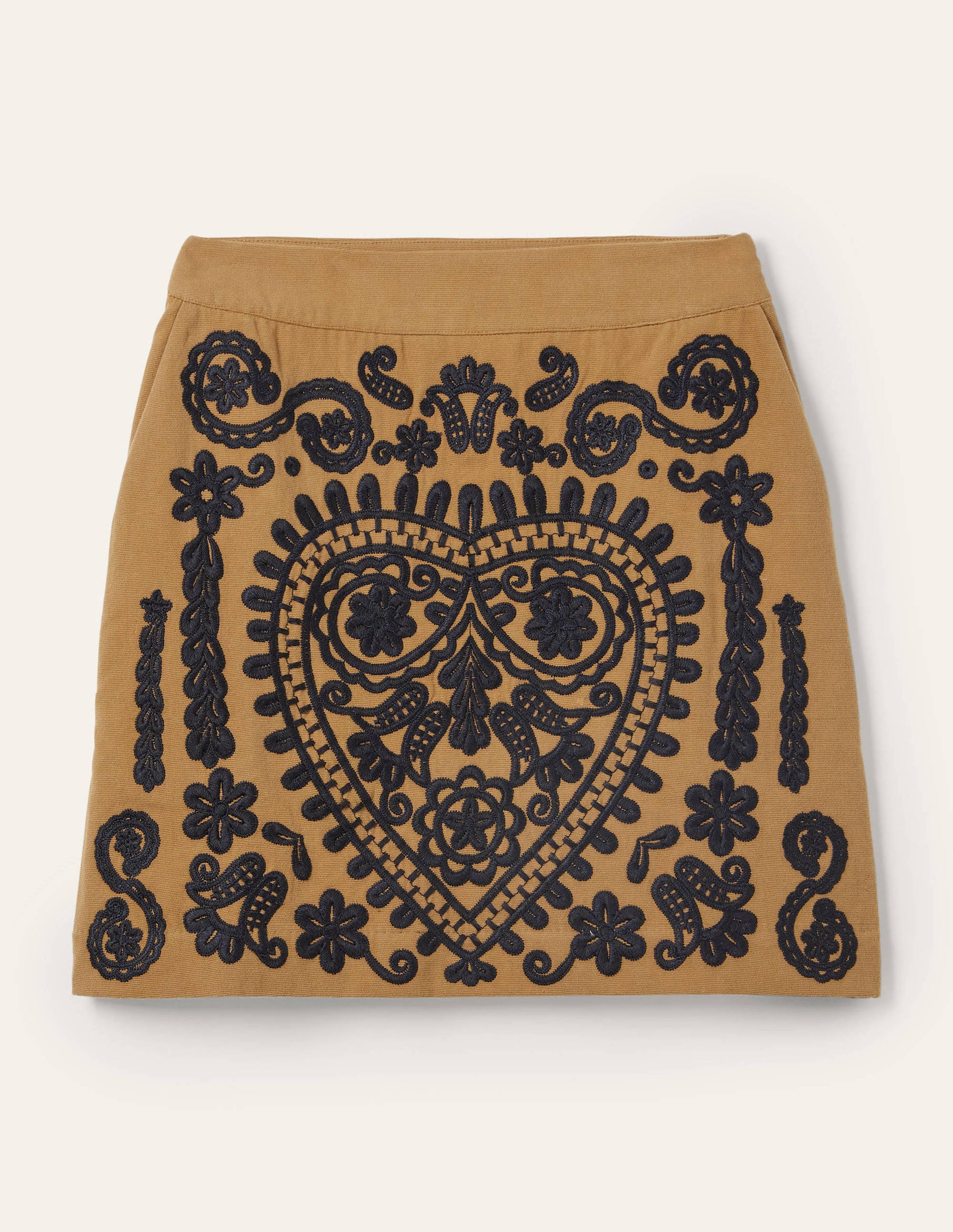 Embroidered Mini Skirt-Camel/Navy Embroidered-5