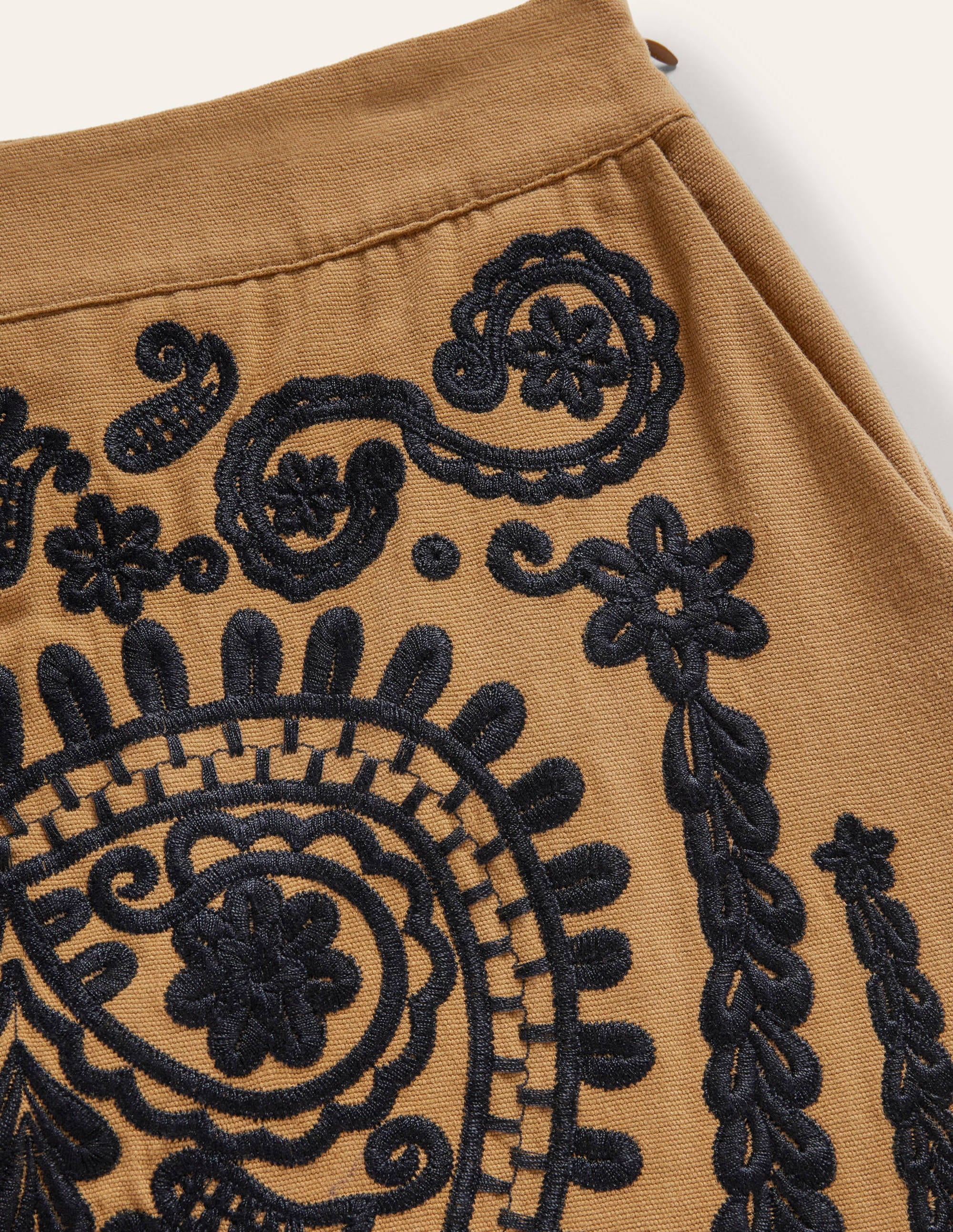 Embroidered Mini Skirt-Camel/Navy Embroidered - Image 6