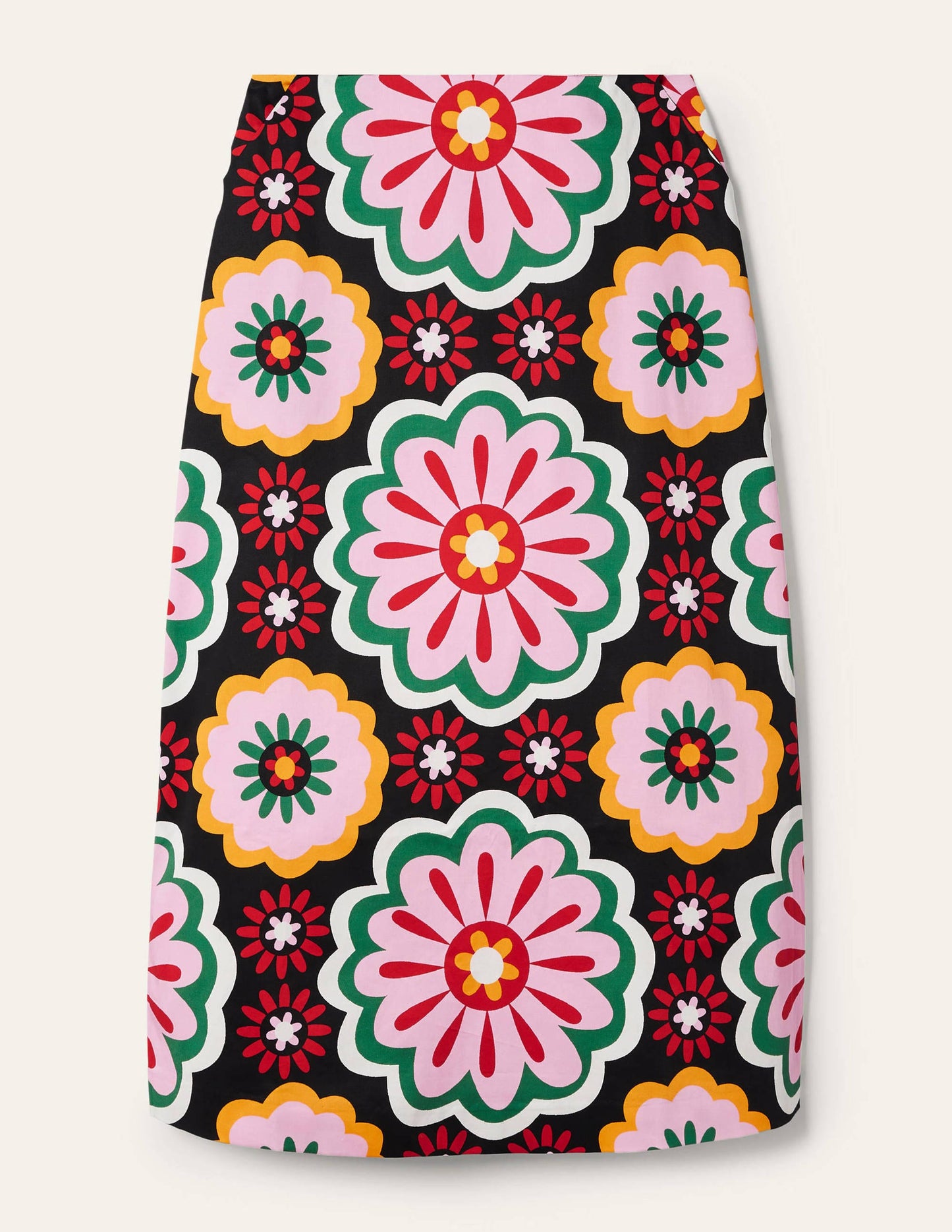 Printed A-line Midi Skirt-Black, Opulent Daisy