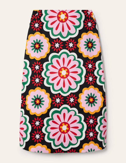 Printed A-line Midi Skirt-Black, Opulent Daisy-5