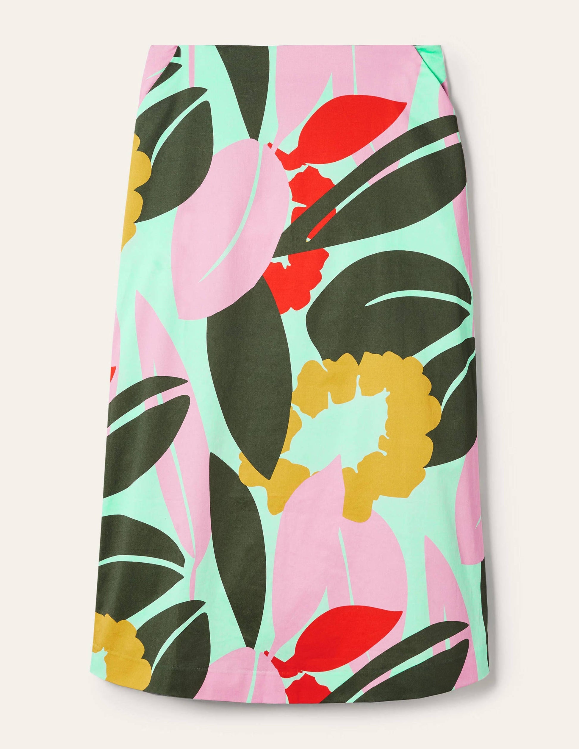 Printed A-line Midi Skirt-Mint Green, Abstract Bloom-5