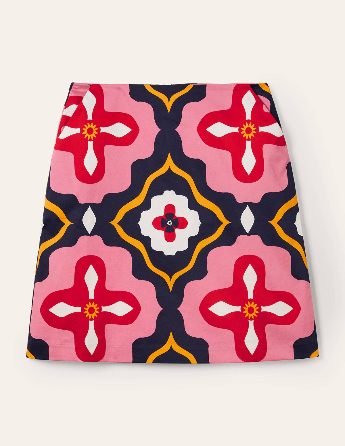 Printed A-line Mini Skirt-French Navy, Moroccan Diamond-2