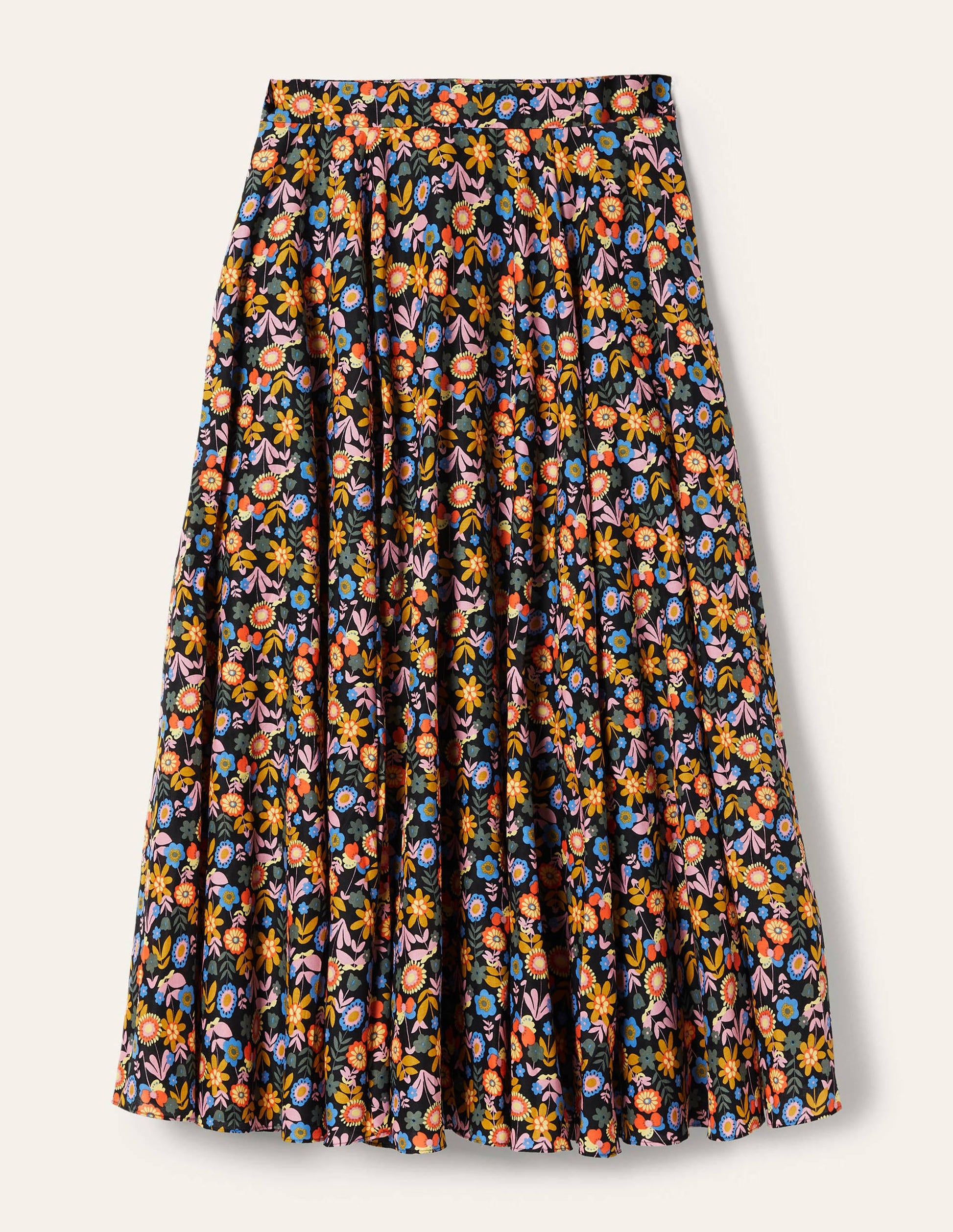 Full Cotton Midi Skirt-Black, Flora Bloom-5