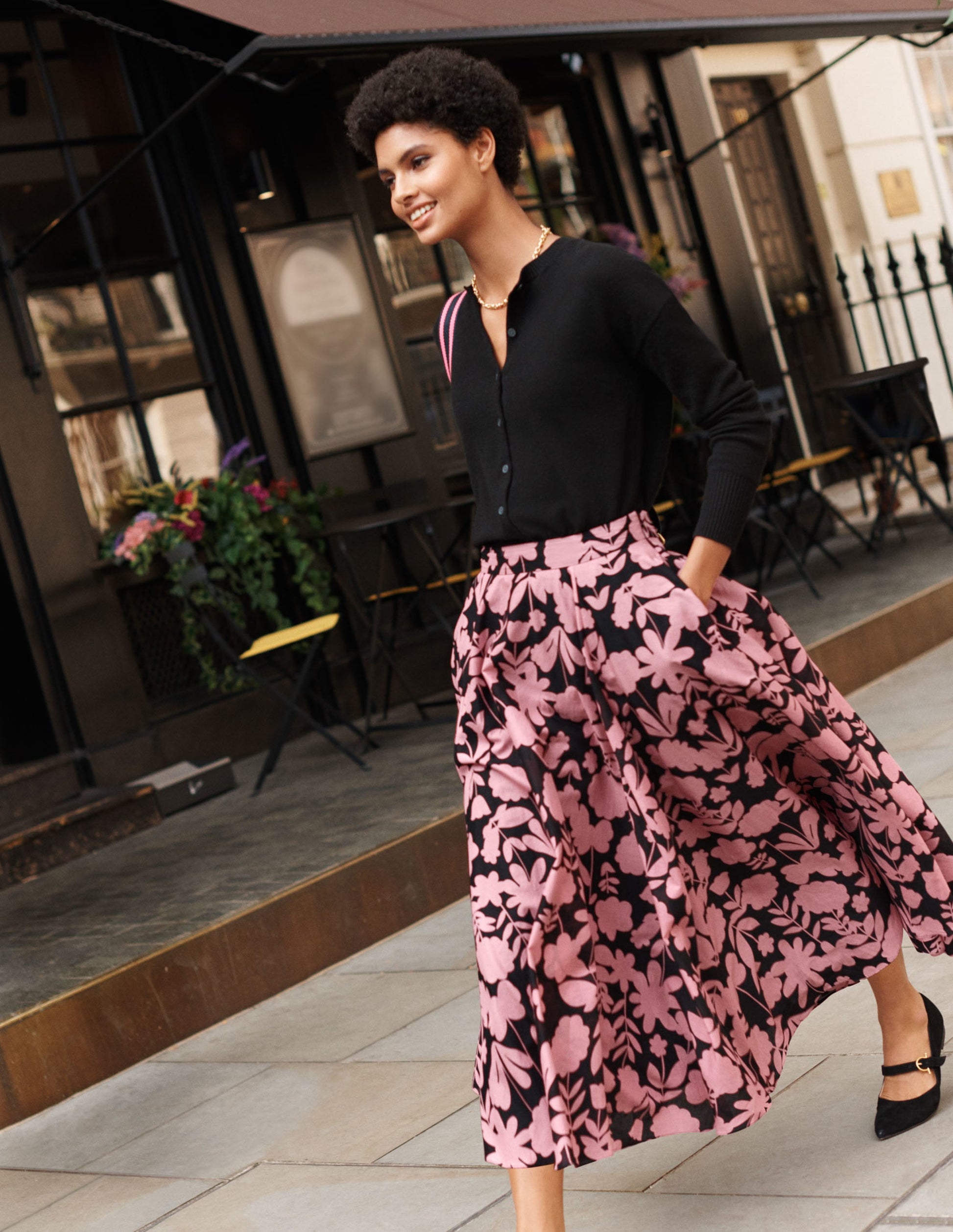 Full Cotton Midi Skirt-Formica Pink, Flora Bloom-6