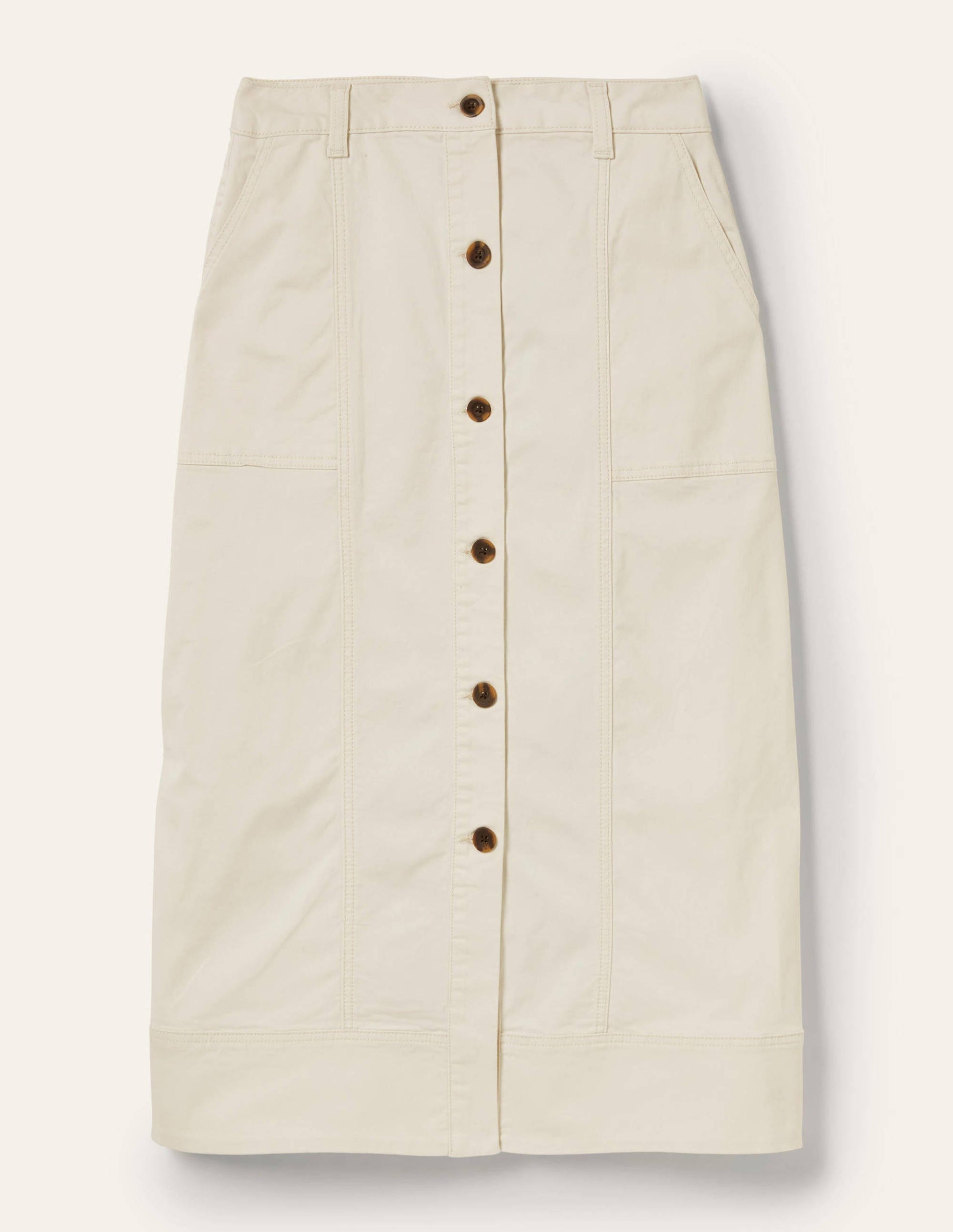 Topstitch Detail Midi Skirt-Ecru-5