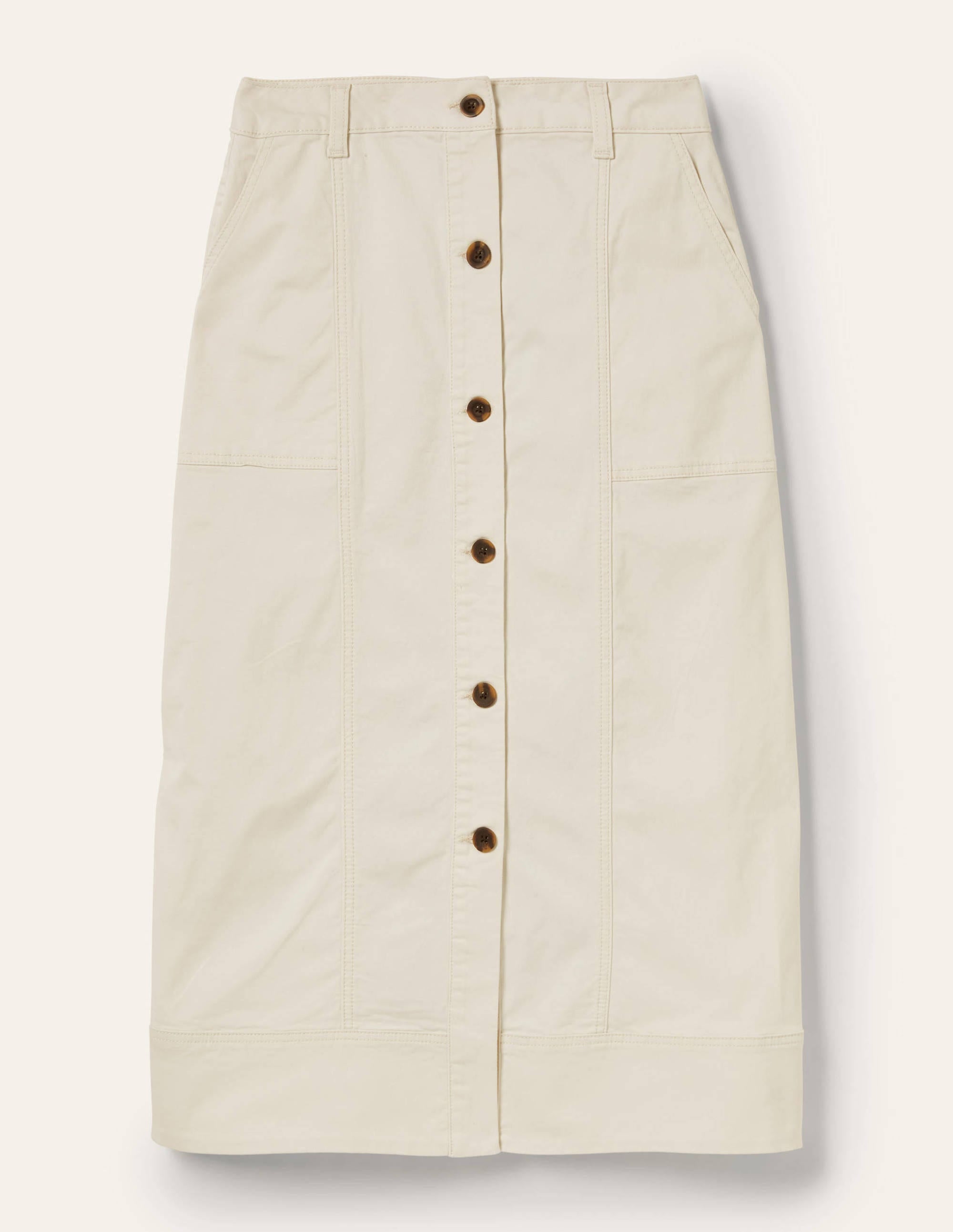 Topstitch Detail Midi Skirt-Ecru - Image 5