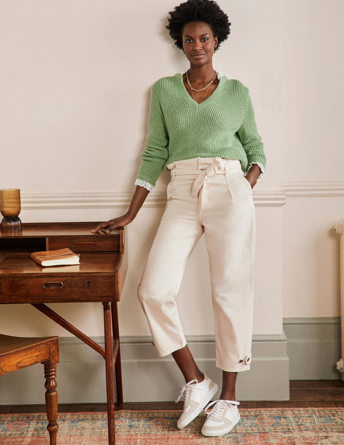 Cuffed Hem Jeans-Oat Milk-1