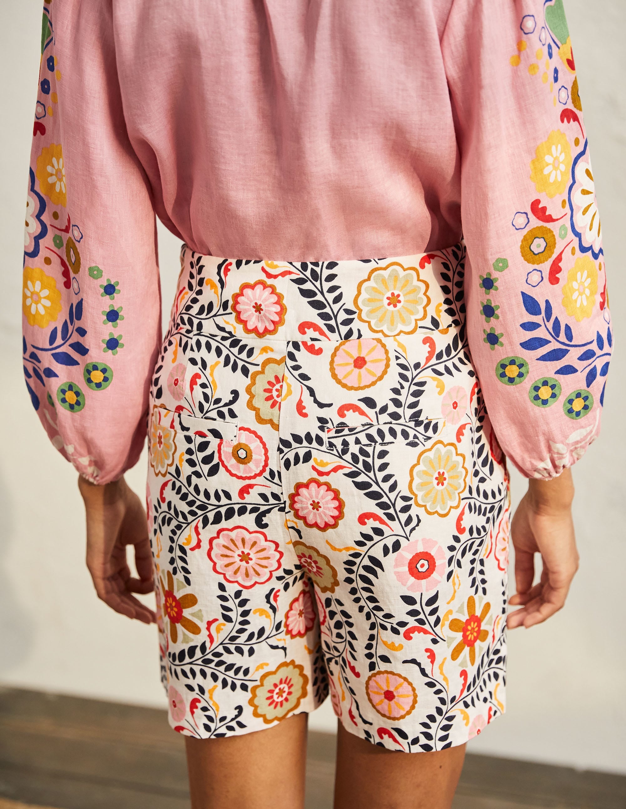Georgina Linen Shorts-Ivory, Opulent Garden - Image 3