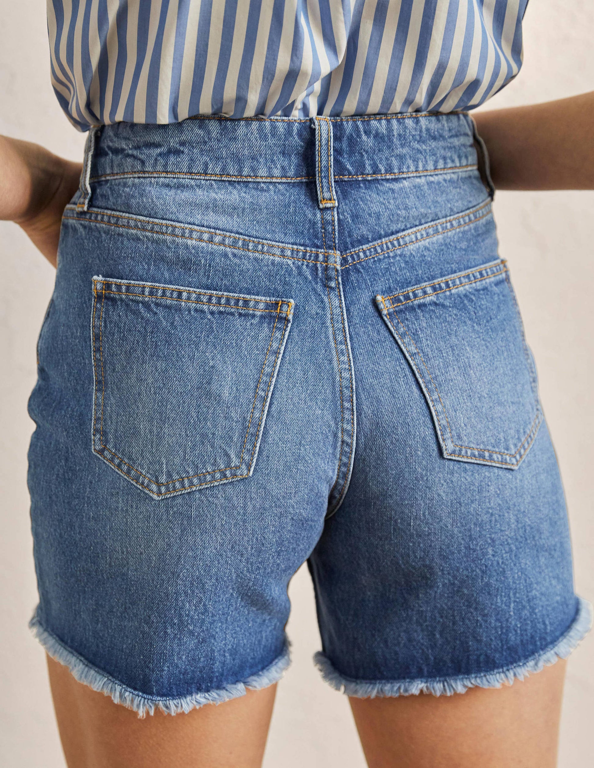 Button Fly Denim Shorts-Light Vintage-3