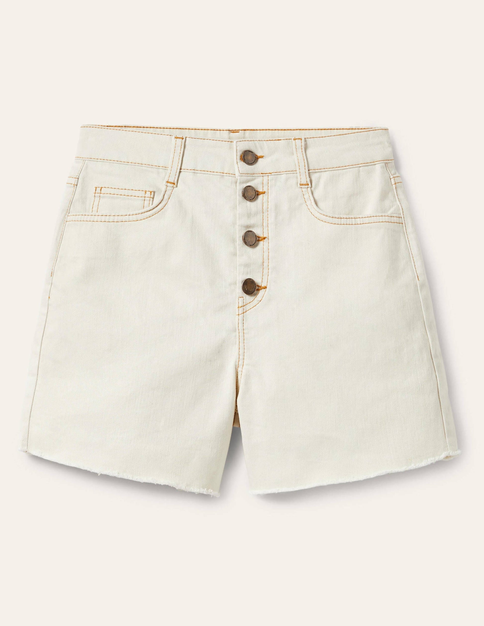 Button Fly Denim Shorts-Ecru-5
