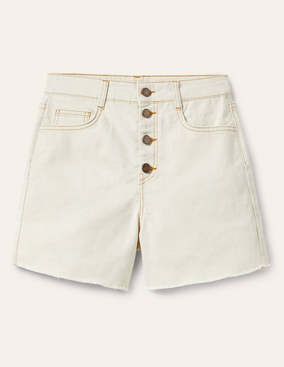 Button Fly Denim Shorts-Ecru - Image 5
