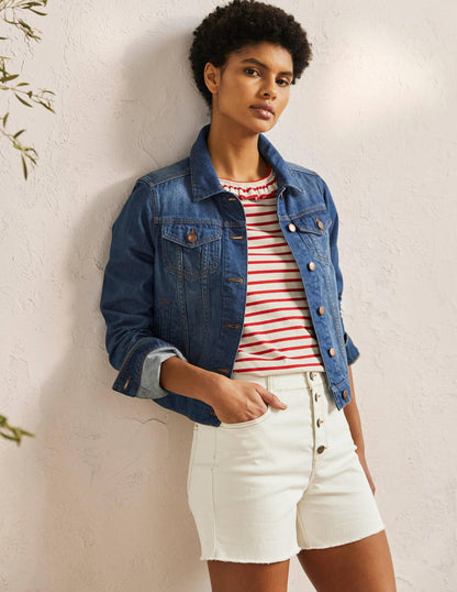 Button Fly Denim Shorts-Ecru-1