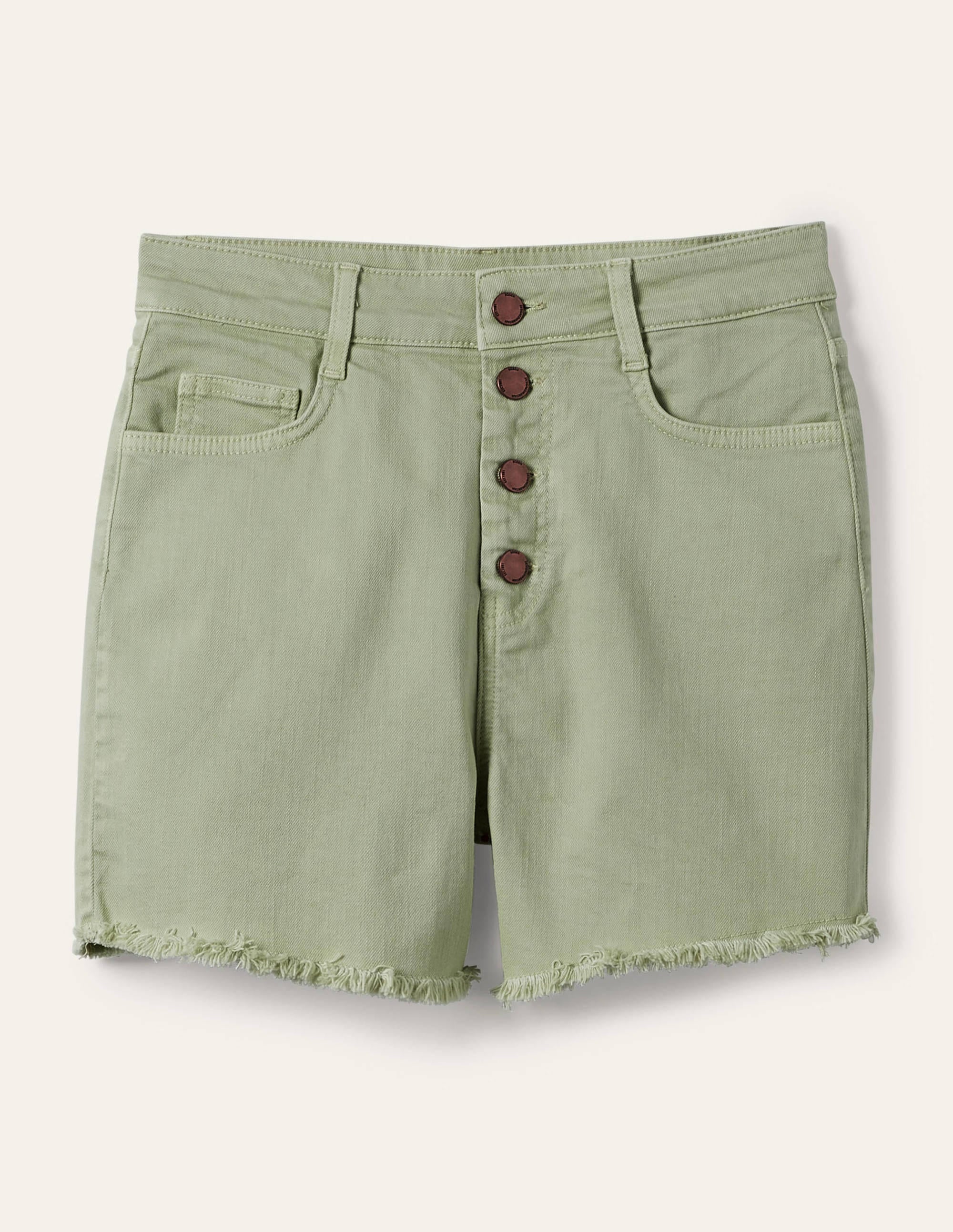 Button Fly Denim Shorts-Laurel Green - Image 5
