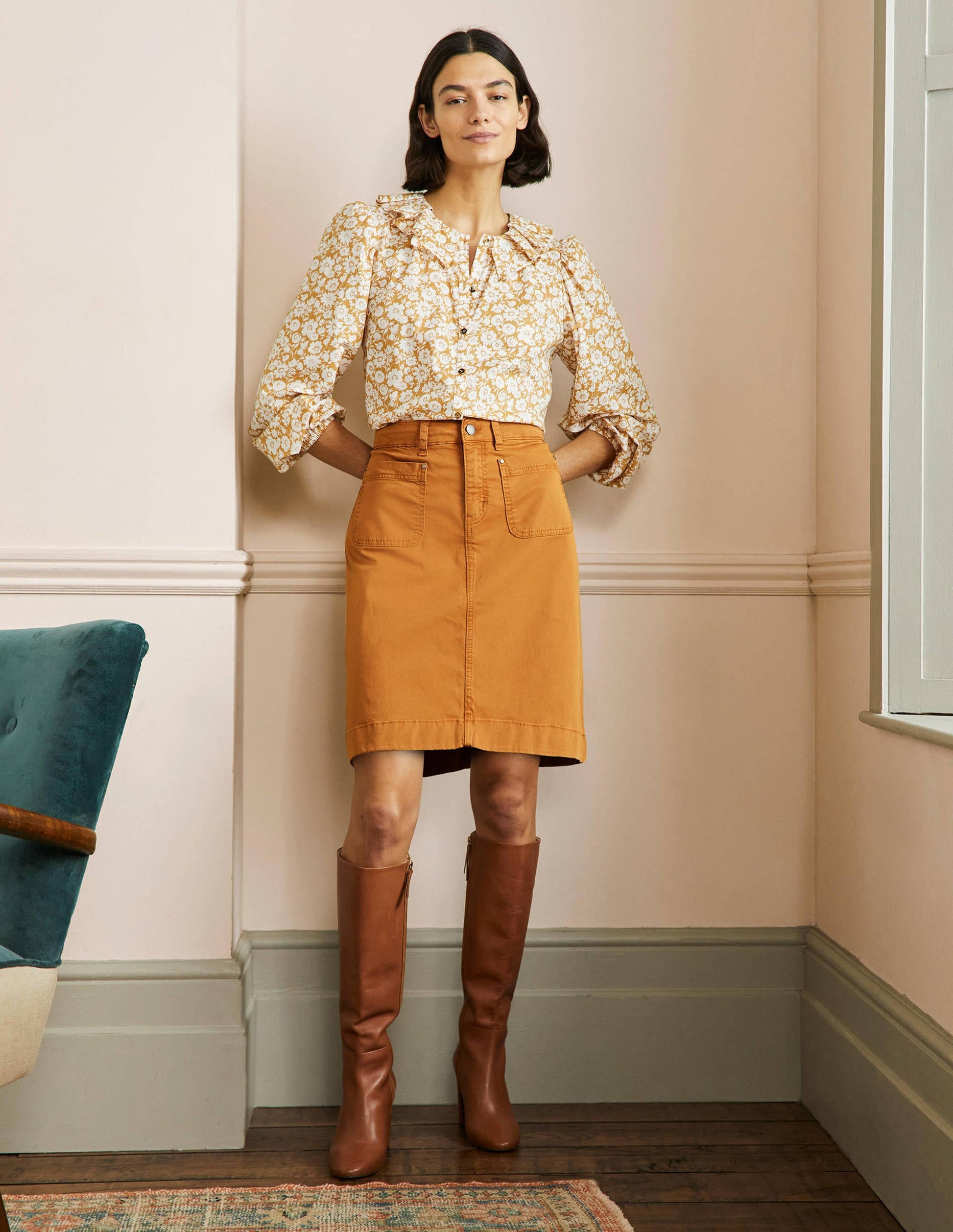 Patch Pocket Skirt-Teak Wood Brown-1