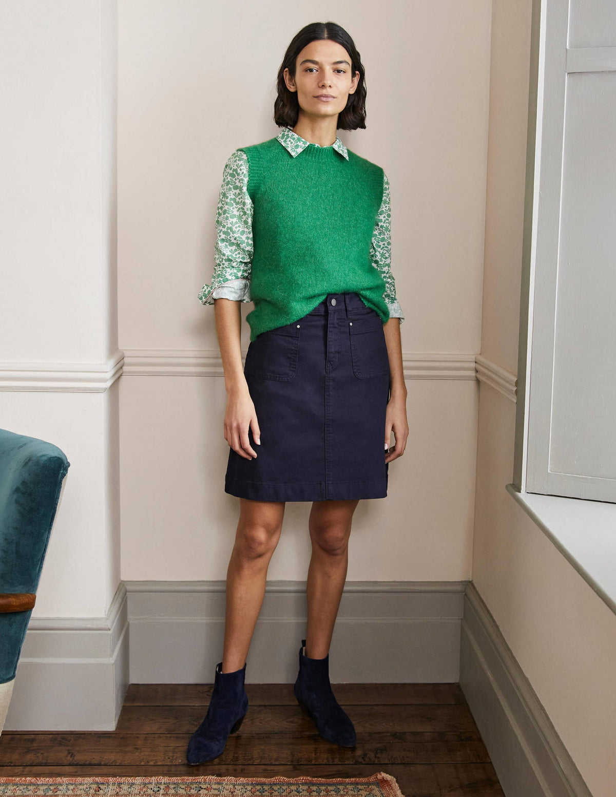 Patch Pocket Skirt-Navy-1
