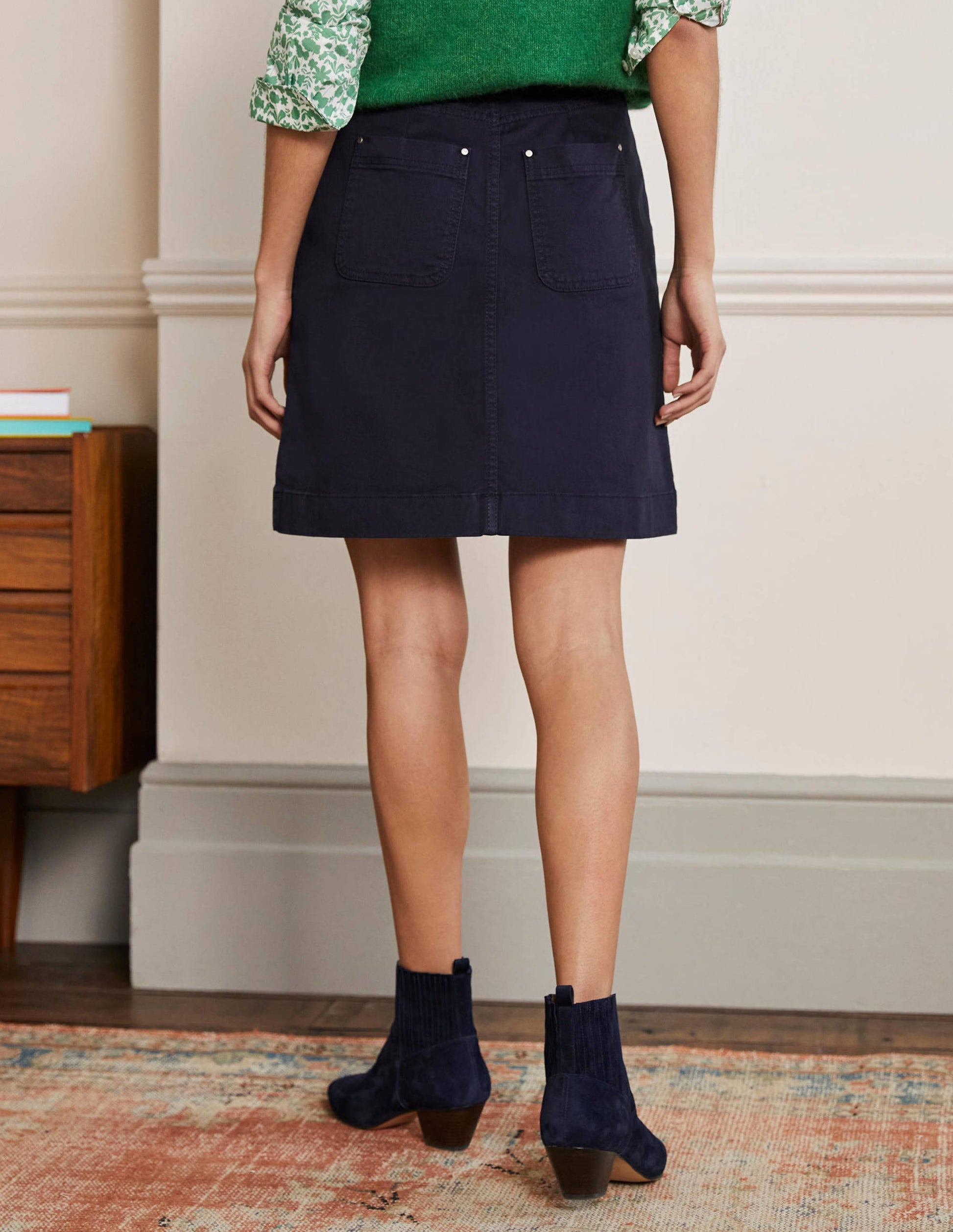 Patch Pocket Skirt-Navy-3