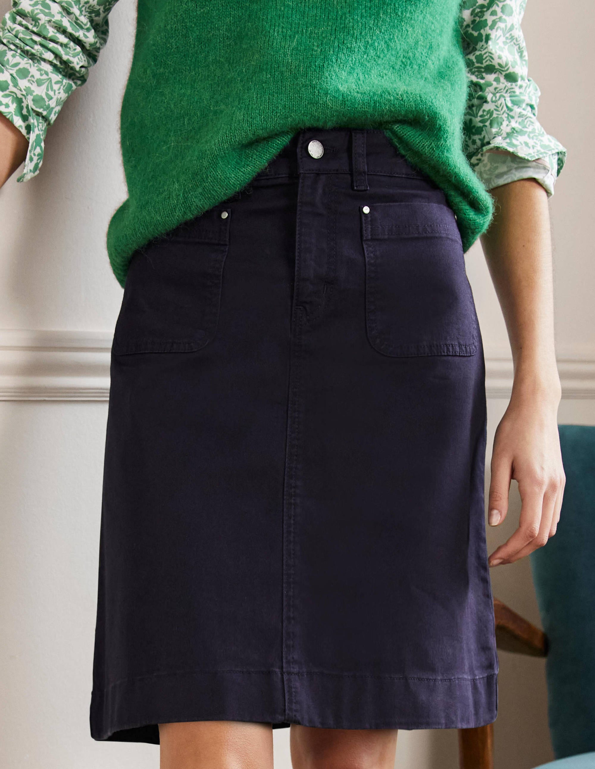 Patch Pocket Skirt-Navy - Image 4
