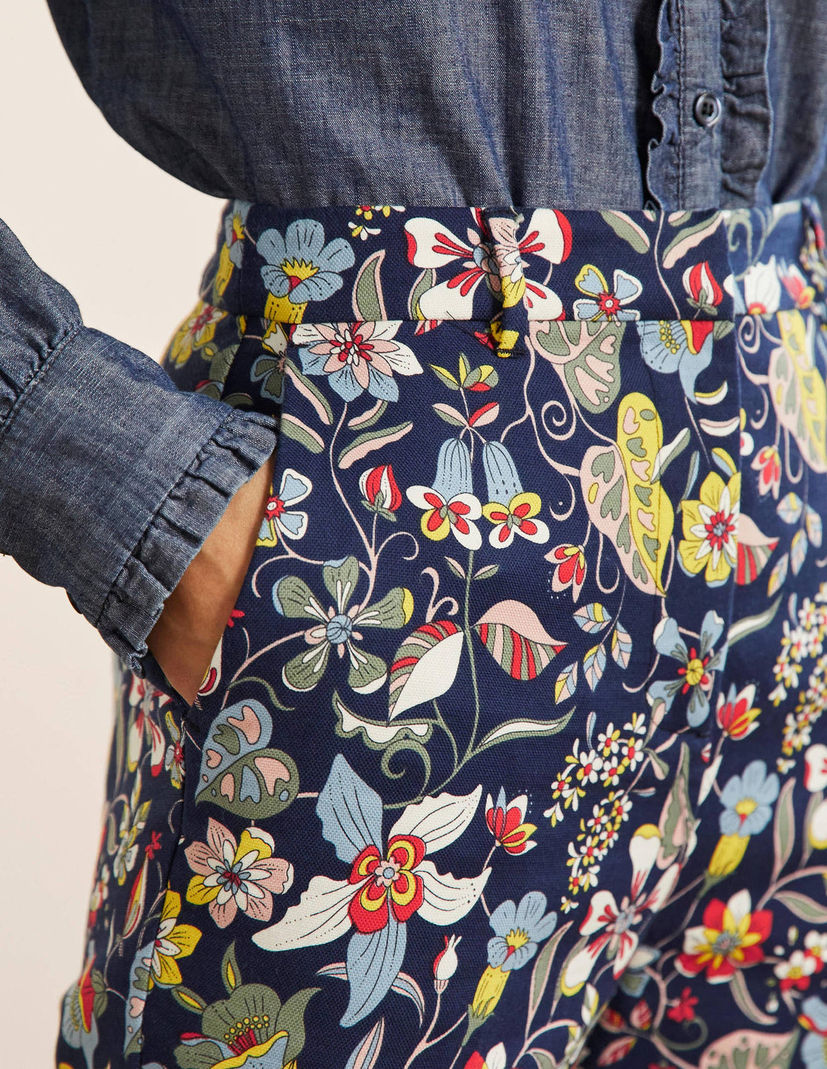Carrie Printed Trousers-French Navy, Tropic Florals-2