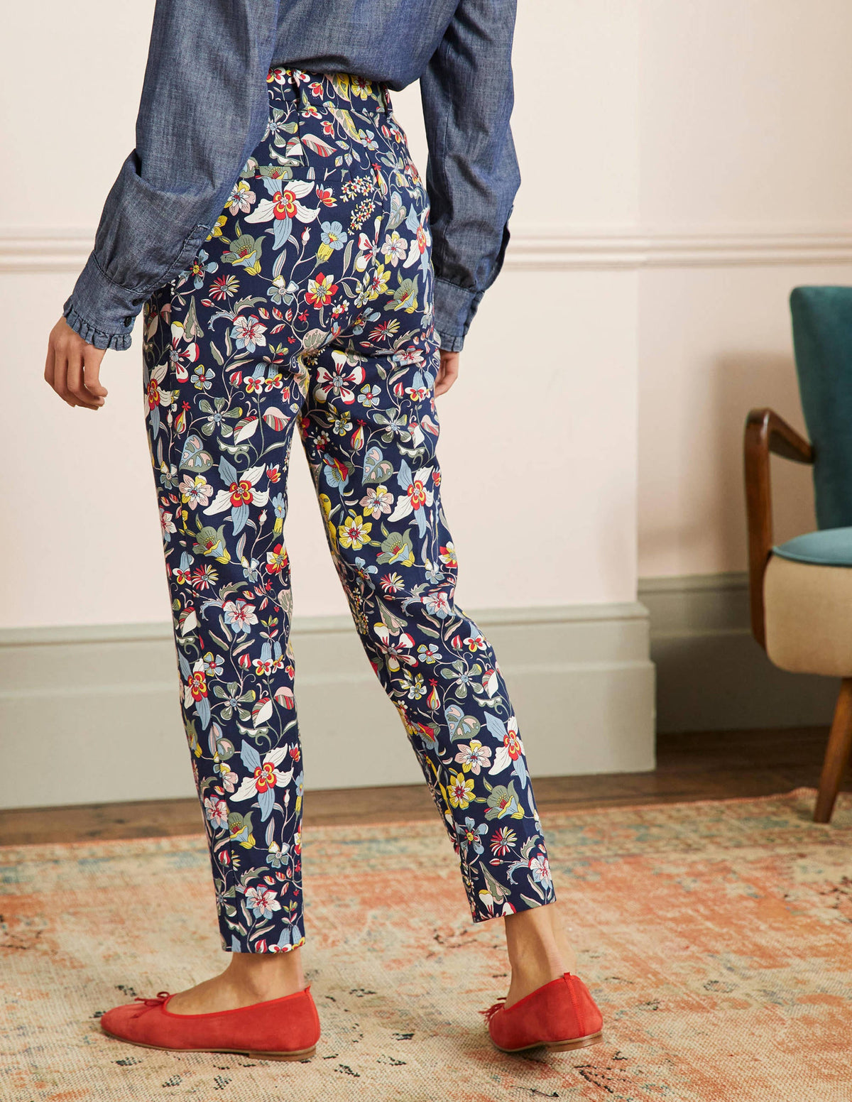 Carrie Printed Trousers-French Navy, Tropic Florals - Image 3