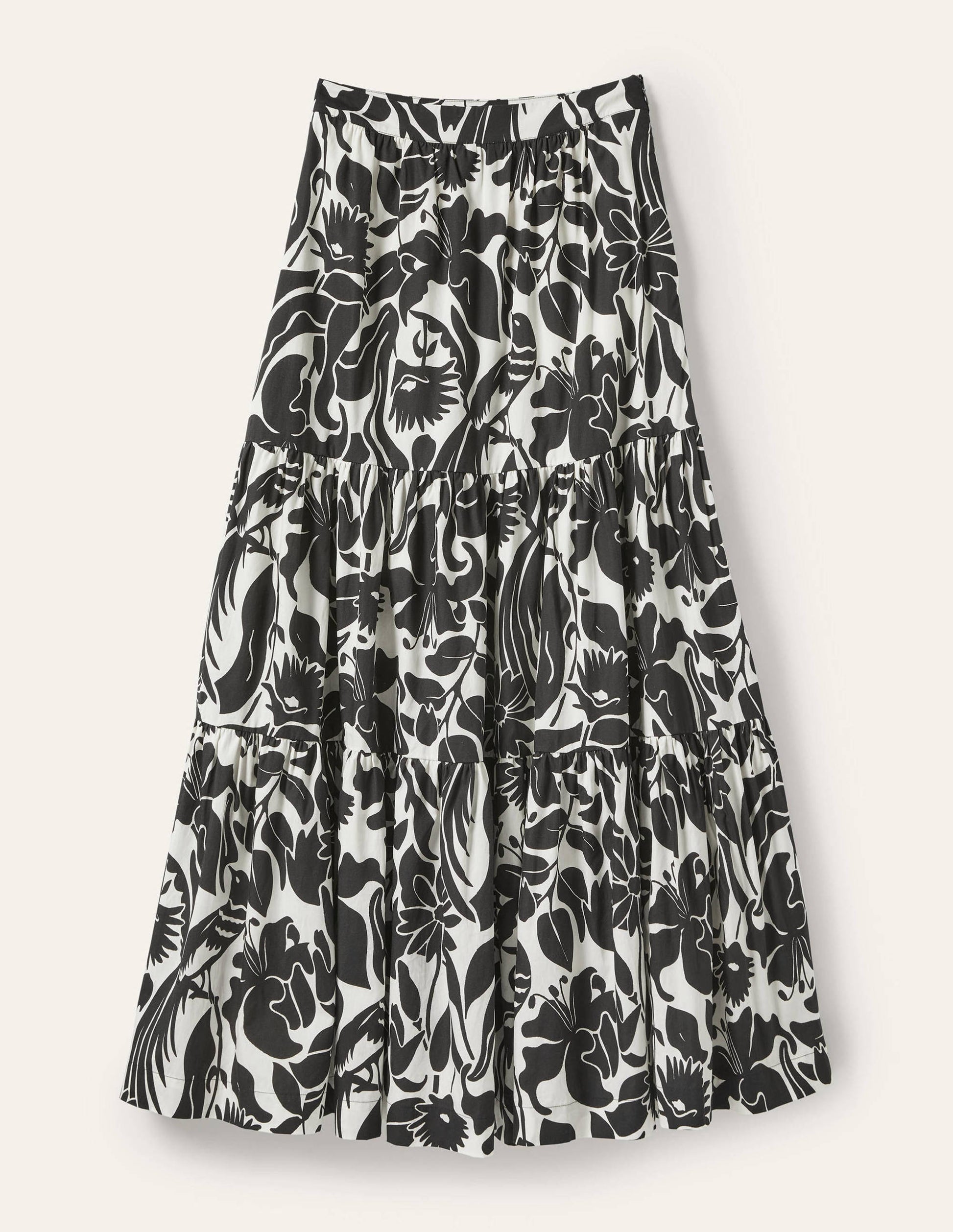 Lorna Tiered Maxi Skirt-Black, Oriental Bird-6