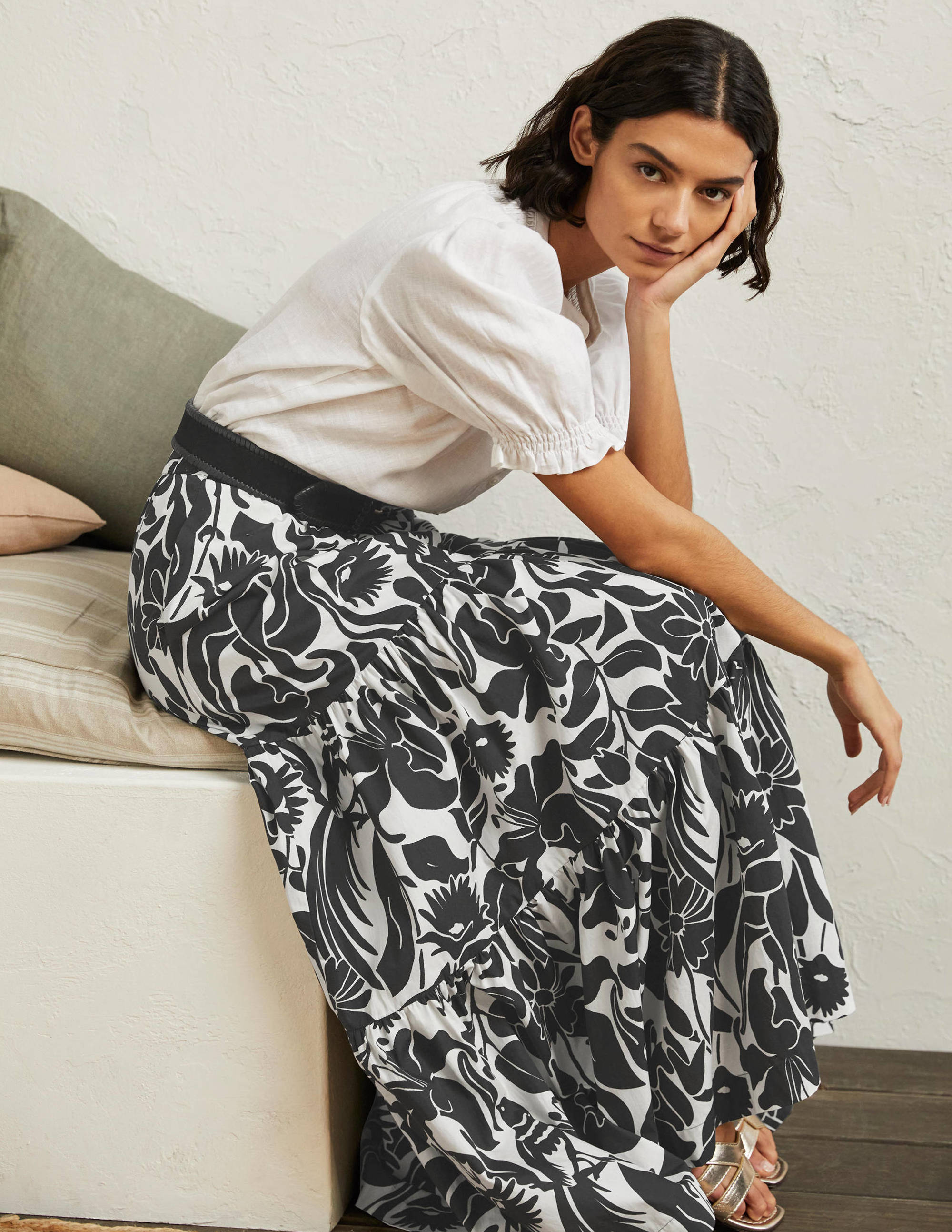 Lorna Tiered Maxi Skirt-Black, Oriental Bird - Image 5