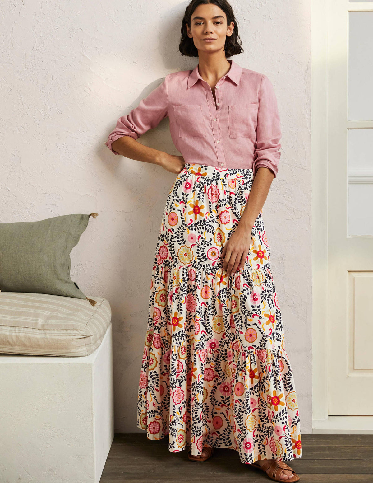 Lorna Tiered Maxi Skirt-Ivory, Opulent Garden-1