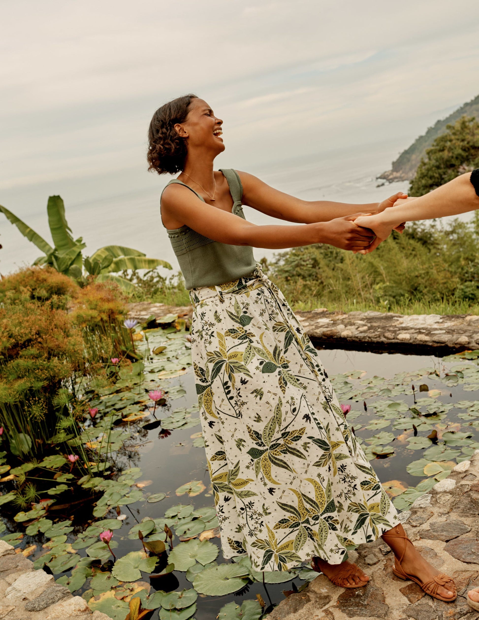 Rosemary Linen Midi Skirt-Starfruit, Oriental Cascade-7
