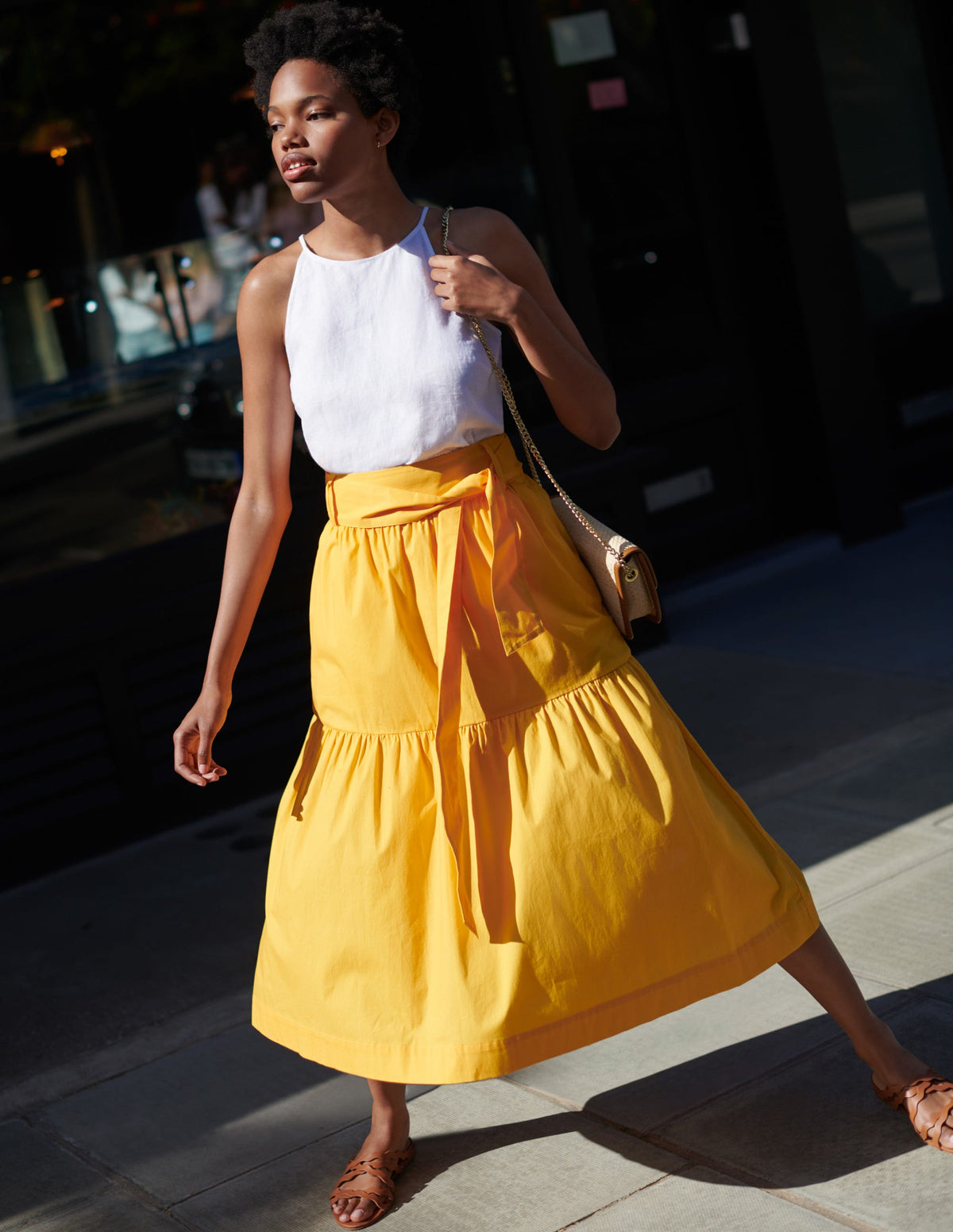 Tiered Belted Midi Skirt-Honeycomb-7
