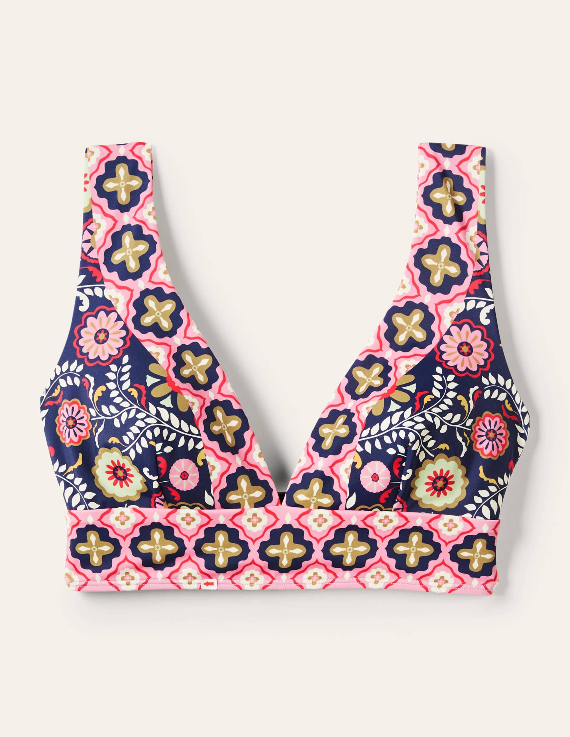 Porto V-neck Bikini Top-French Navy, Opulent Garden - Image 5