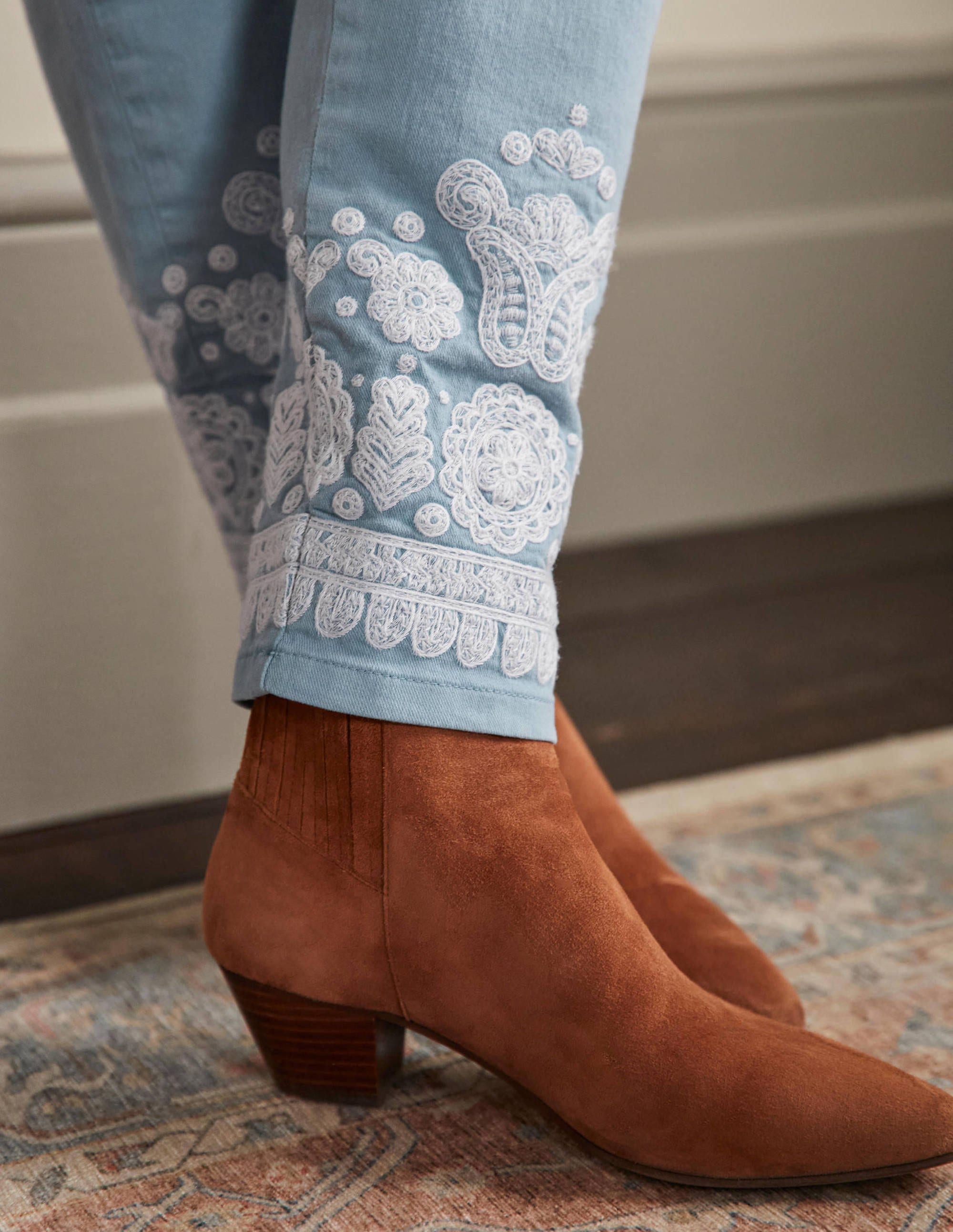 Slim Straight Ankle Skimmers-Dusty Blue, Embroidered - Image 2