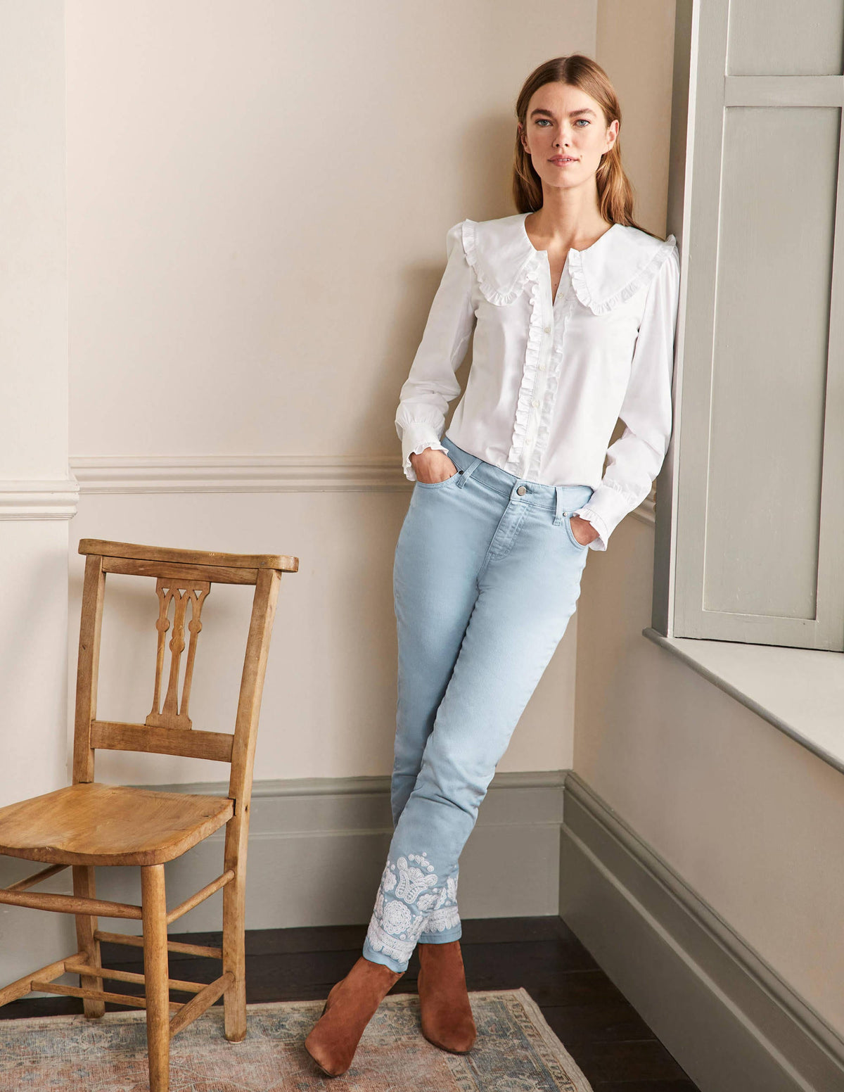 Slim Straight Ankle Skimmers-Dusty Blue, Embroidered - Image 4